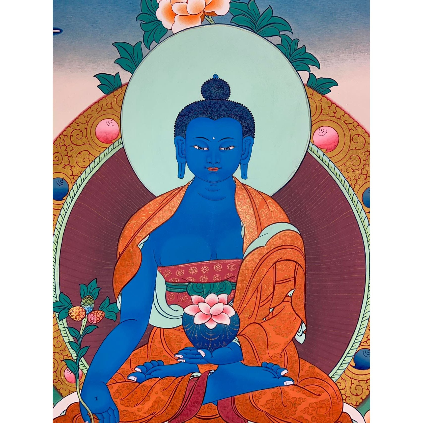 Authentic Hand-Painted Medicine Buddha Thangka - Tibetan Buddhist Wall Art for Meditation, Healing & Spiritual Decor - Perfect for Home Altar, Yoga Studio & Sacred Spaces