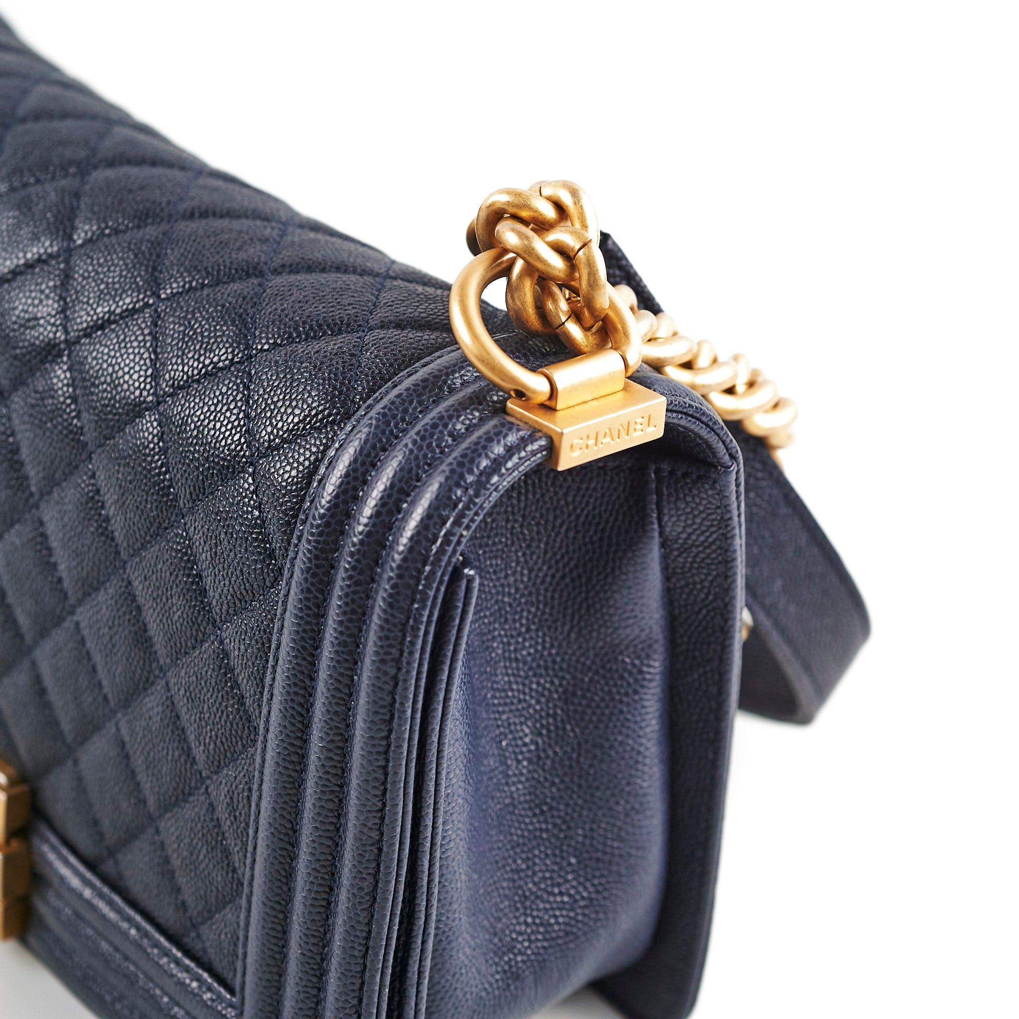 Chanel Caviar Leather Old Medium Boy Bag in Navy Blue - 25 Series | Luxury Handbag for Women, Perfect for Evening Events & Daily Use