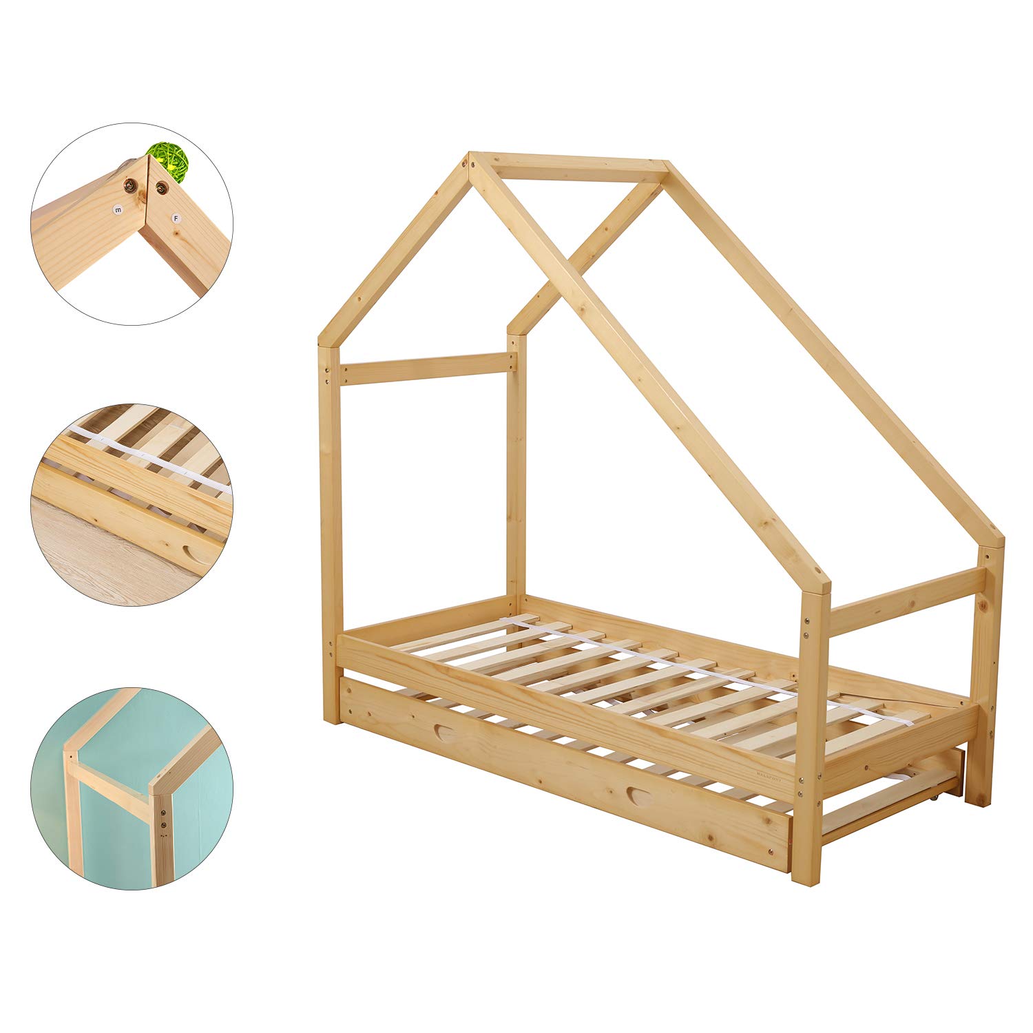 Premium Wooden Toddler House Frame Bed Tent - Safe & Sturdy Floor Bed for Kids, Double Bedroom Furniture - Perfect for Playtime, Sleepovers & Cozy Napping Spaces