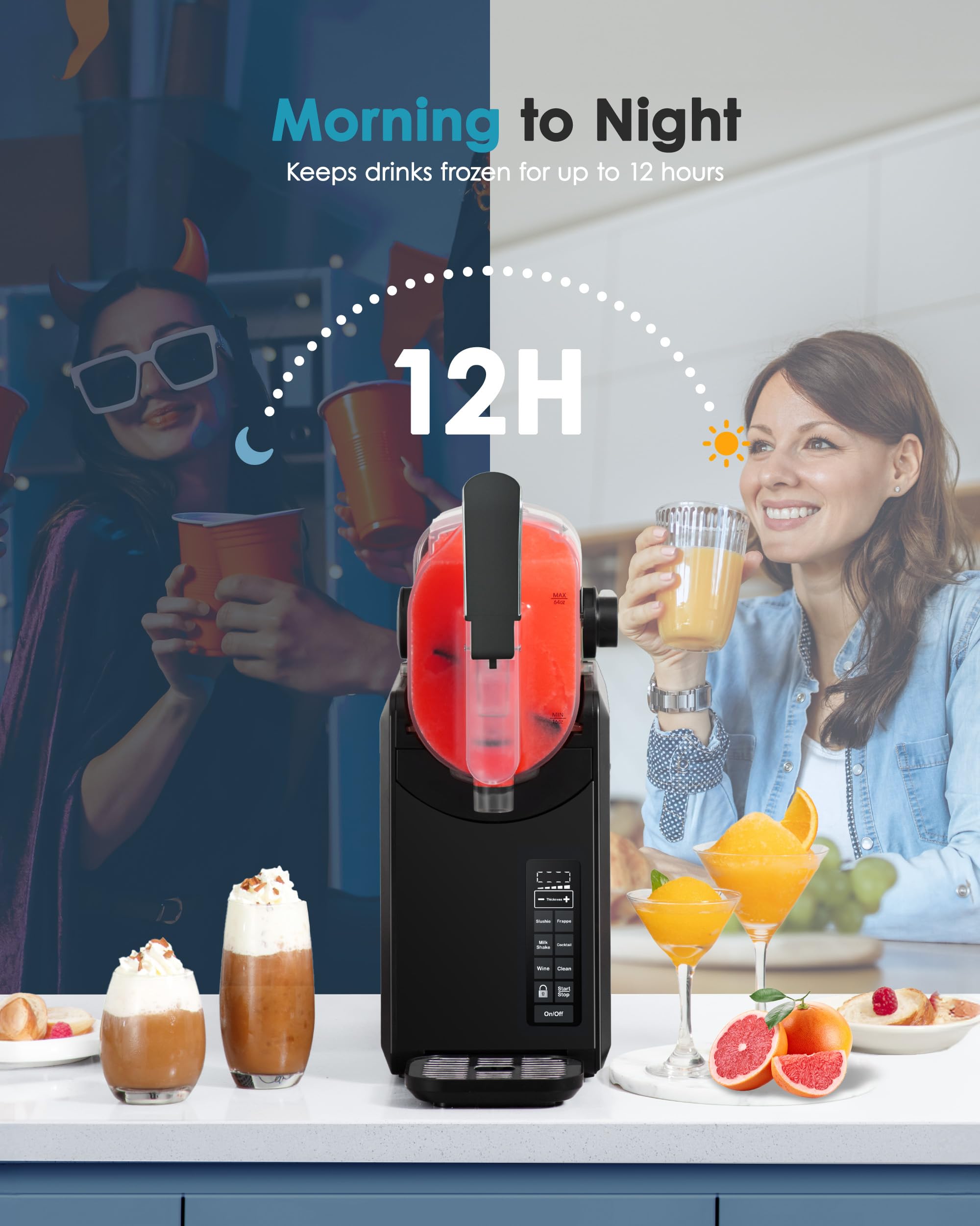 EUHOMY 86oz Slushie Machine - No Ice Needed Frozen Drink Maker for Home & Commercial Use, Self-Cleaning with 5 Preset Programs - Perfect for Margaritas, Frappés, Milkshakes at Parties, Bars & Restaurants