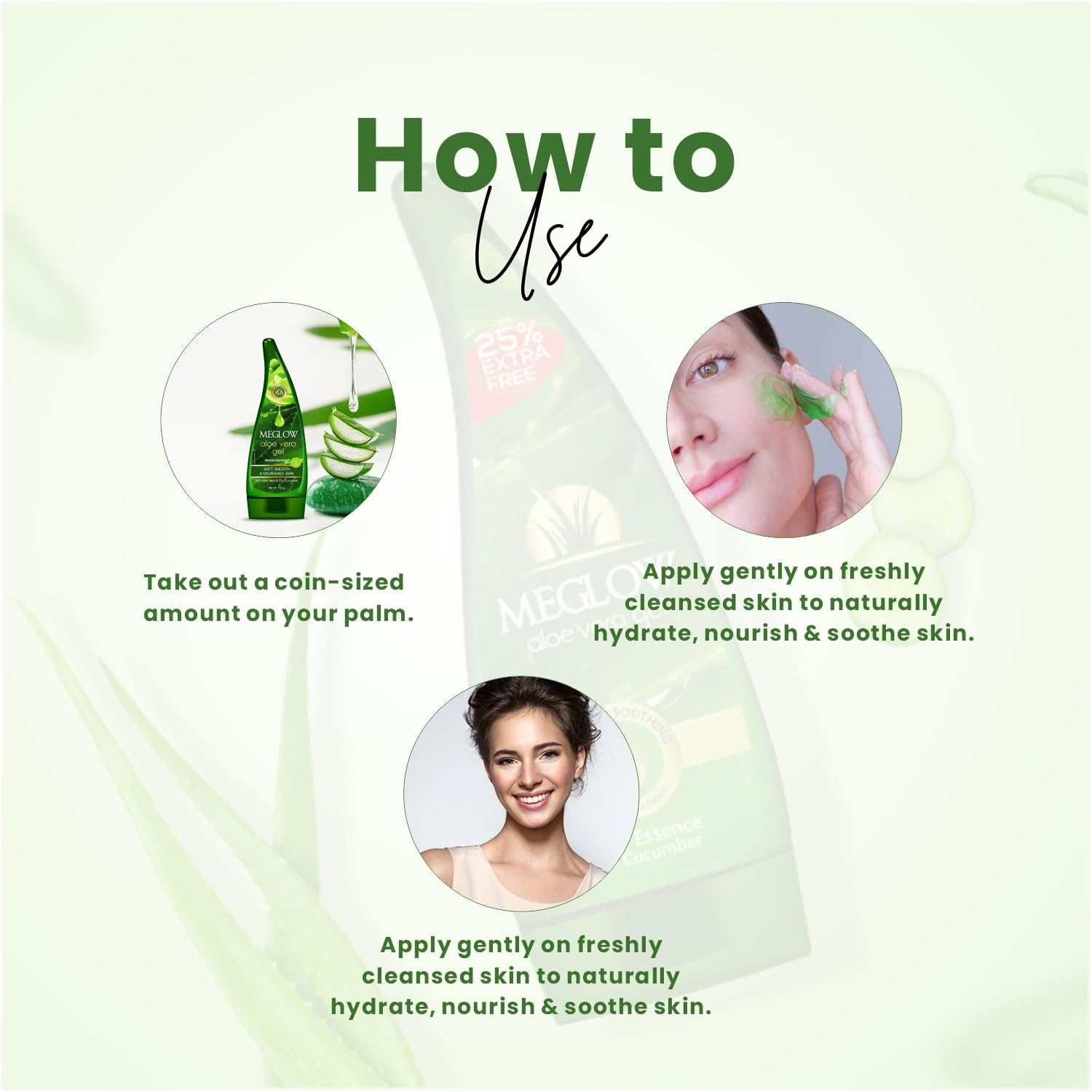 **Meglow Pure Aloe Vera Gel with Cucumber Extracts - Hydrating & Moisturizing Skin Care for Dry, Sensitive Skin - Pack of 4 (125g Each) - Perfect for Sunburn Relief, After-Sun Care & Daily Hydration**