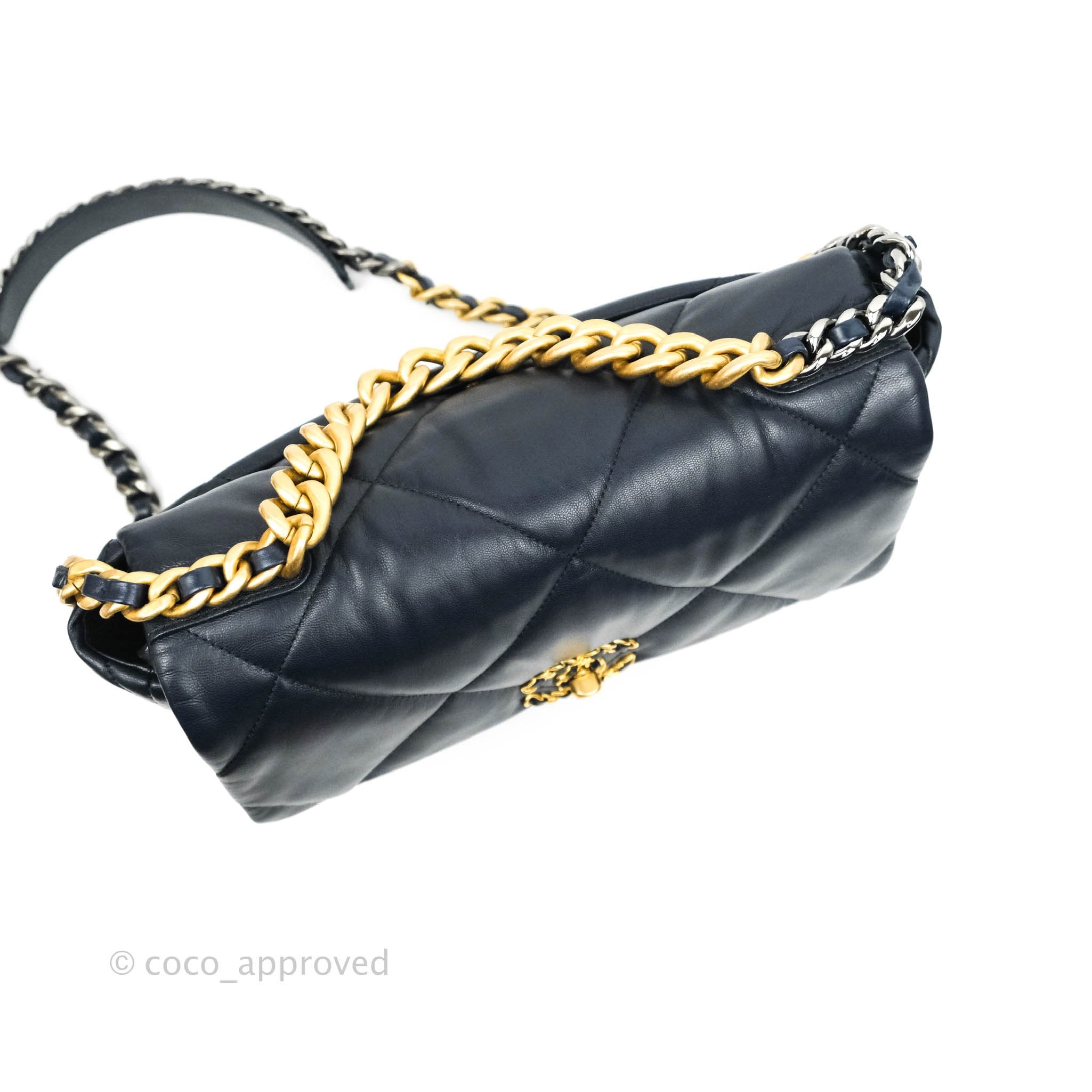 Chanel 19 Medium Flap Bag in Navy Goatskin Leather with Mixed Hardware - Perfect for Work, Travel & Evening Events