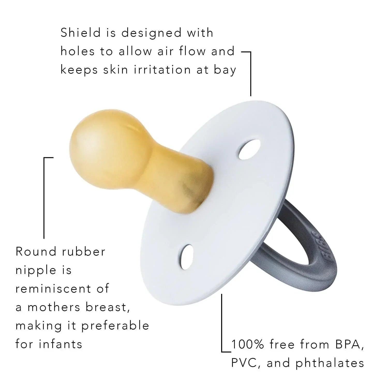 Natural Latex Rubber Pacifiers with Round Nipple - 2 Colors in 1 Pack - Soothing Baby Teething Relief for Day & Night Use