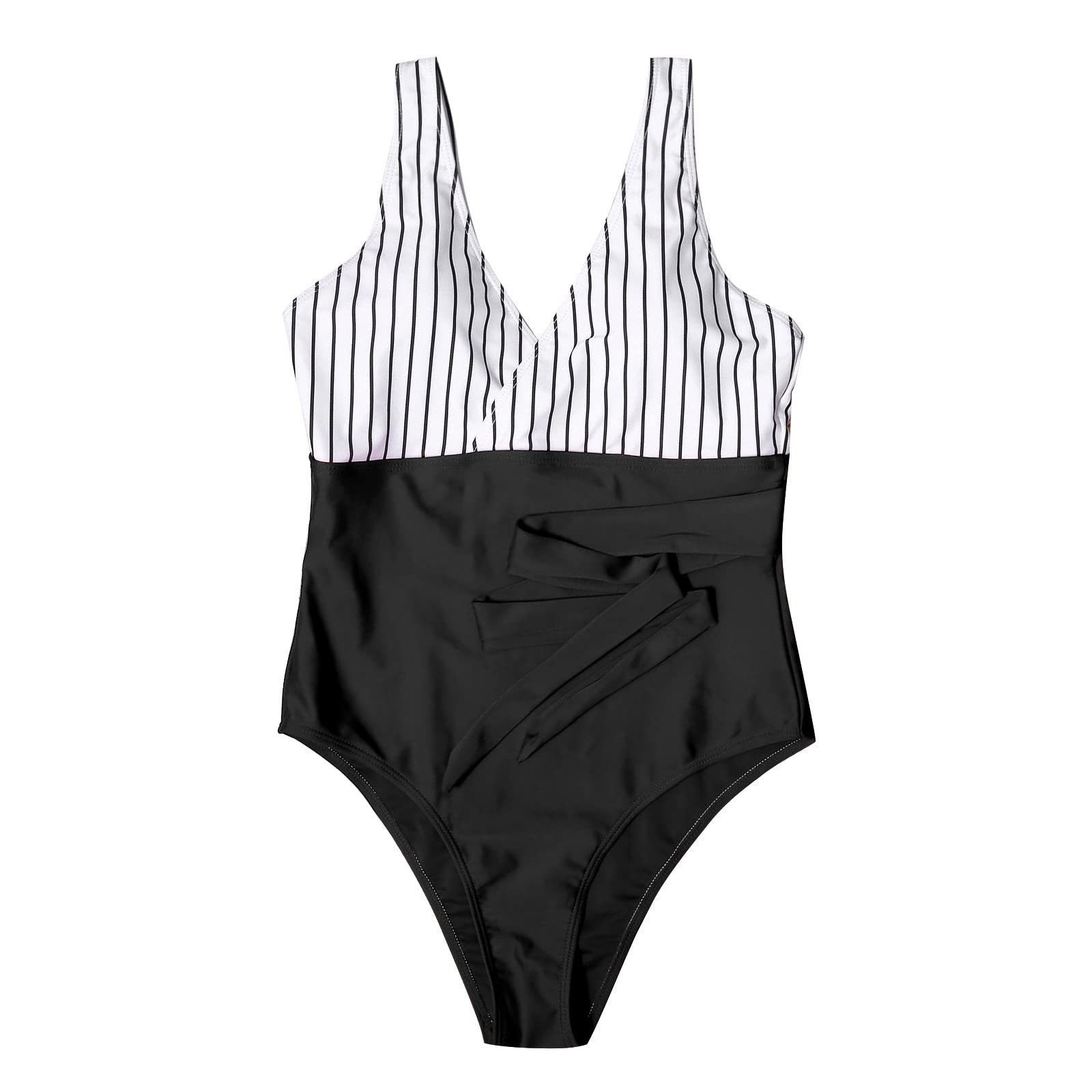 Women's One Piece Swimsuit with Tummy Control - Side Straps Striped Wrap Push Up Bikini Bathing Suit for Beach, Pool & Vacation | Plus Size Swimwear