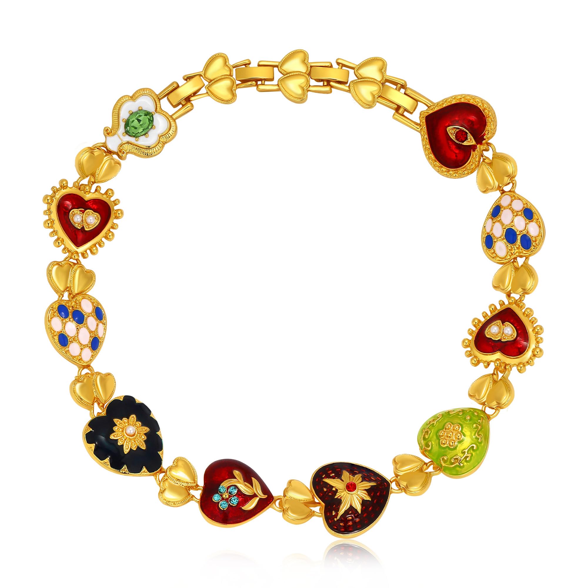 Vintage Pink Cameo Heart Flower Statement Necklace for Women - Chunky Gold Plated Choker with Colorful Charm - Renaissance Jewelry for Parties & Special Occasions