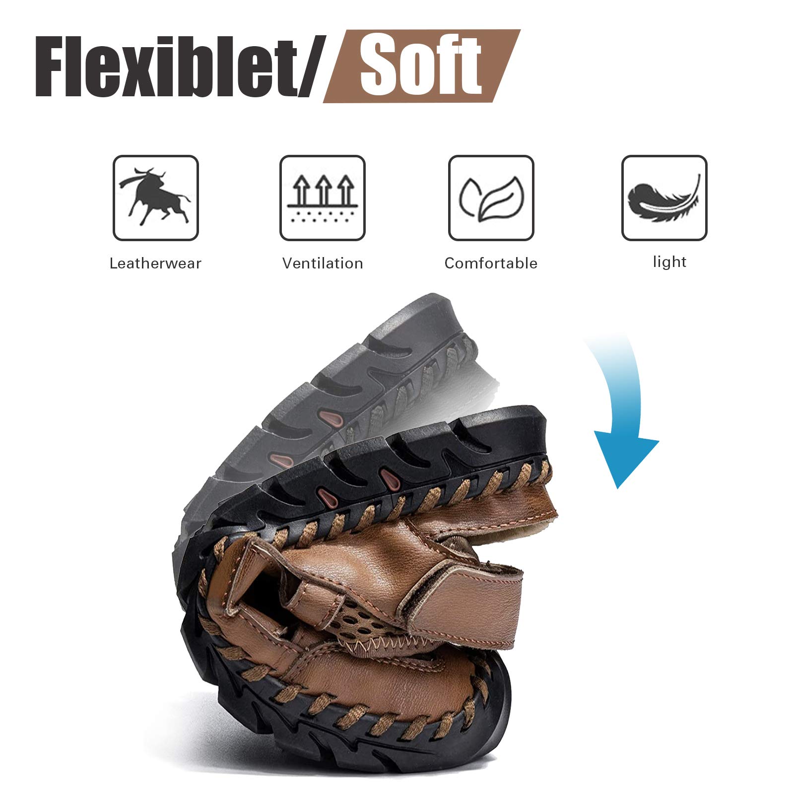 **Men's Leather Fisherman Sandals - Breathable Closed Toe Beach Shoes for Summer | Non-Slip Water Sandals for Outdoor Walking, Hiking & Athletic Activities | Handmade Comfortable Anti-Collision Slides**    *(Perfect for beach trips, hiking adventures, casual walks, and water sports – lightweight and durable for all-day comfort!)*