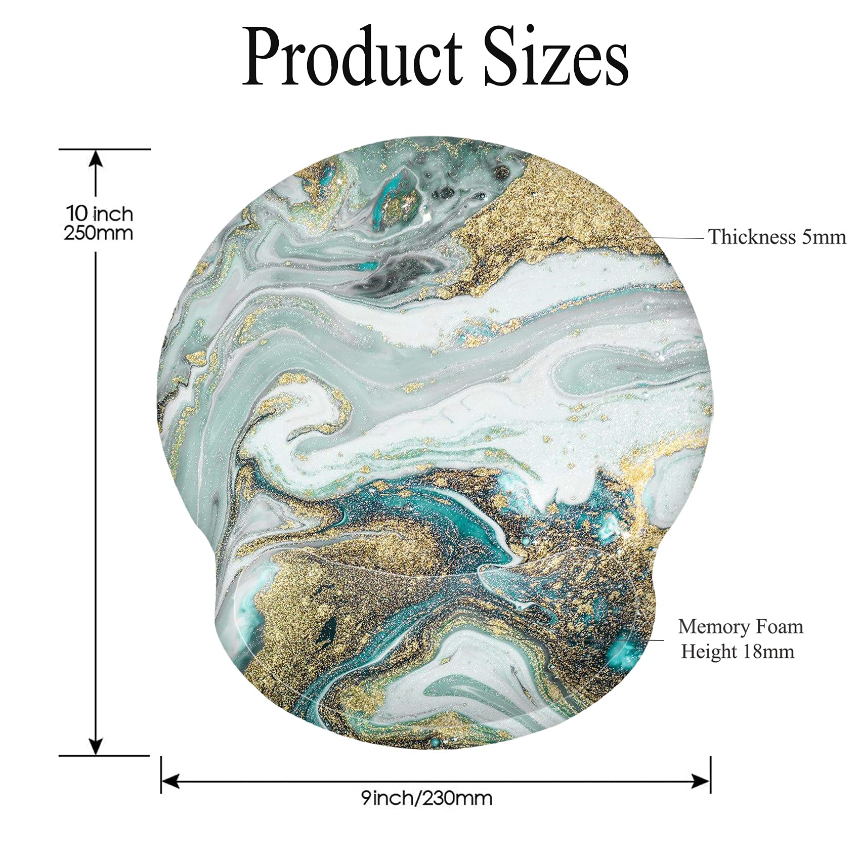 Ergonomic Mouse Pad with Wrist Support Gel - Comfortable Computer Mouse Mat for Laptop & PC - Non-Slip Rubber Base Pain Relief Mousepad (Cyan Gold Powder Marble) - Perfect for Office Work, Gaming & Long Computer Use