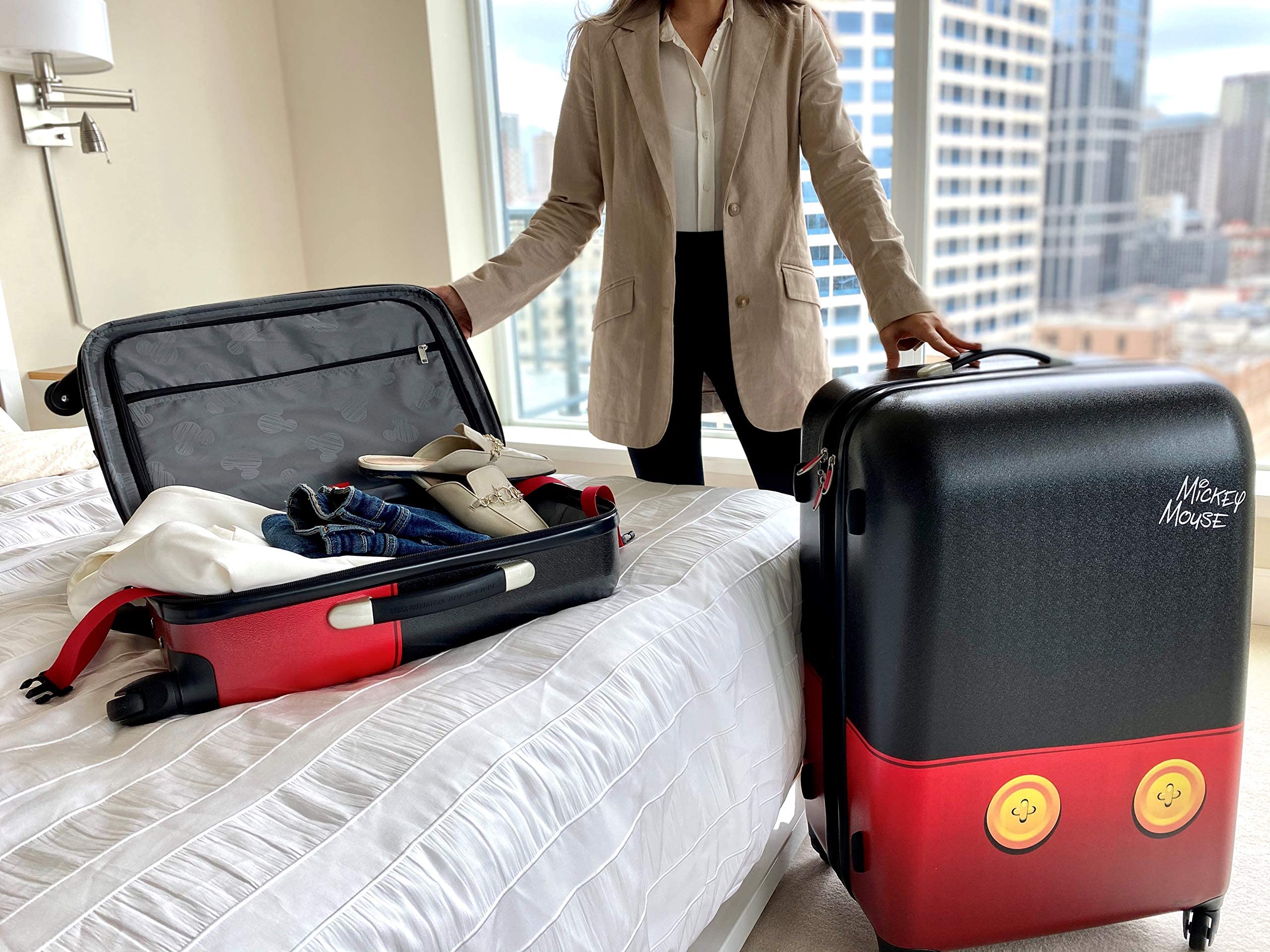 American Tourister Disney Mickey Mouse Hardside Spinner Luggage 2-Piece Set (21/28) - Lightweight Durable Suitcase for Kids Travel, Vacation & Family Trips