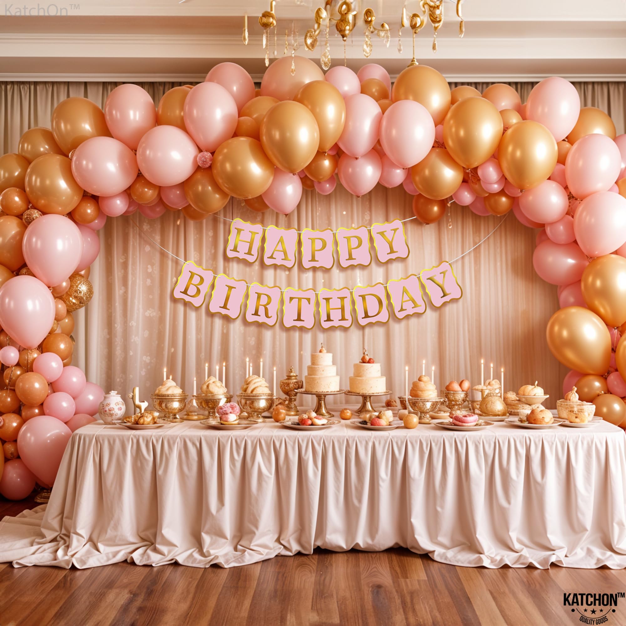 KatchOn Pink Happy Birthday Banner - 10ft Premium Party Backdrop Sign, No DIY Required | Complete Birthday Party Decorations Kit | Perfect for Indoor/Outdoor Celebrations, Baby Showers & Anniversary Parties