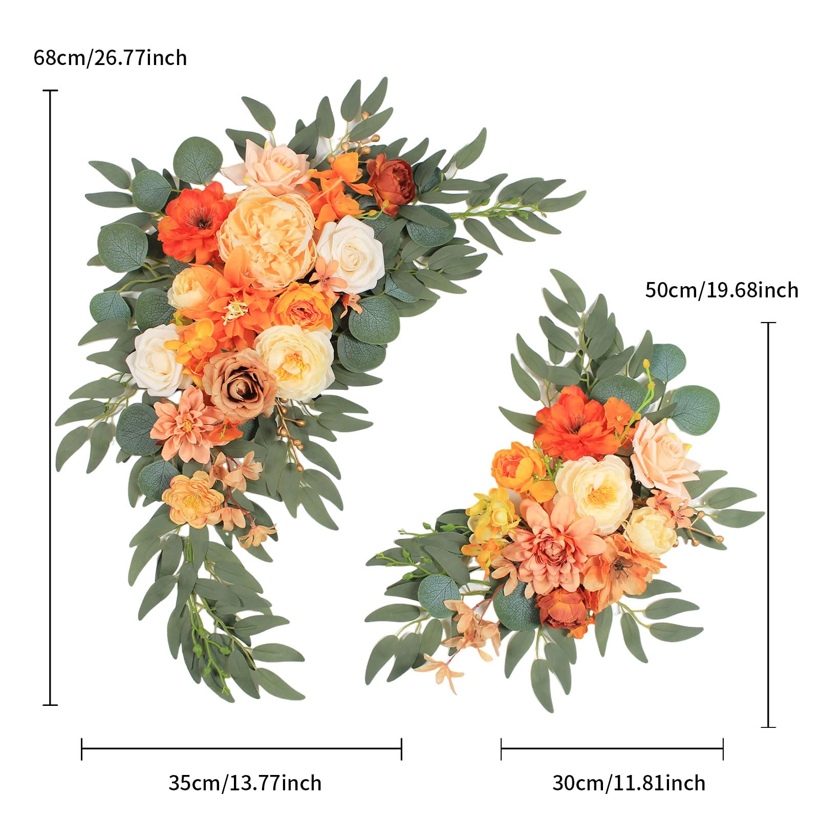 Faux Flower Set of 2 - Artificial Wedding Arch Flowers for Welcome Signs, Reception Decor & Backdrop (Orange) | Perfect for Wedding Ceremonies, Bridal Showers & Home Decor