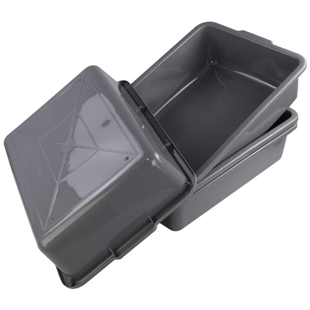 Kiddream 4-Pack 24 Quart Rectangle Bus Tubs - Durable Grey Plastic Commercial Food Storage Trays for Restaurants, Cafeterias & Kitchen Organization