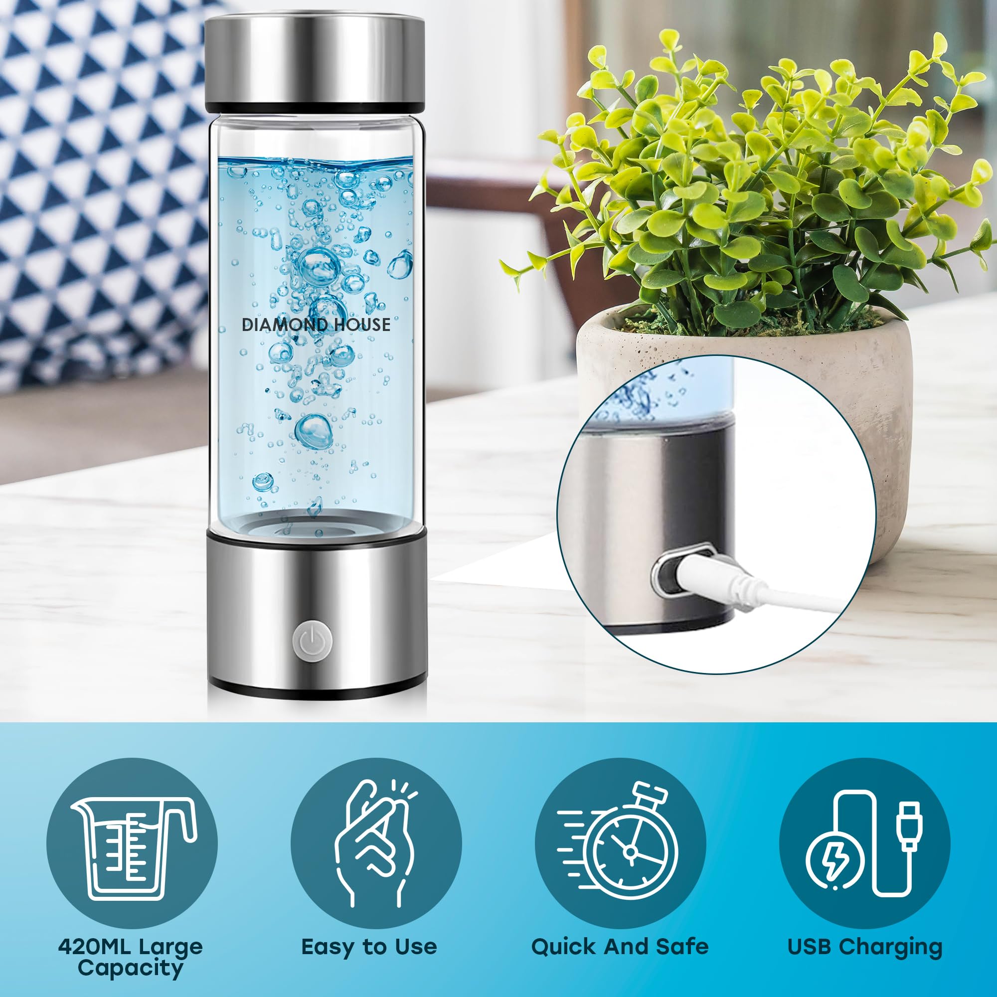 2025 Hydrogen Water Bottle Generator Pro - Portable SPE/PEM Technology Alkaline Water Ionizer Machine | Home, Office & Gym Use for Hydration & Wellness