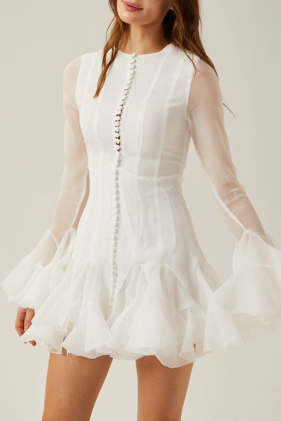 Alberta Semi-Sheer Ruffle Mini Dress - White | Flowy Summer Dress for Women | Perfect for Beach, Party & Date Night