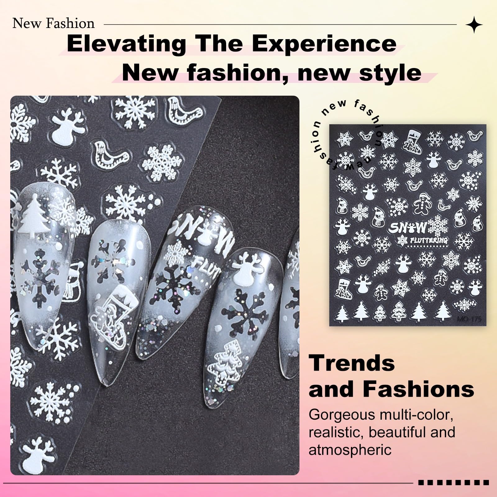 6 Sheets 3D Christmas Snowflake Nail Stickers - Winter White Self-Adhesive Nail Decals for Women (Santa & Elk Designs) | DIY Nail Art Supplies for Holiday Parties, New Year Celebrations & Winter Nail Decorations