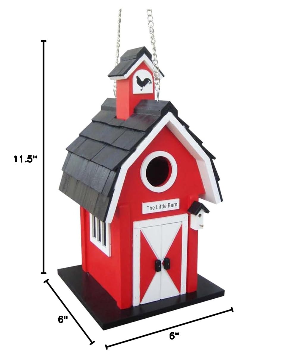 Red Barn Birdhouse for Garden & Outdoor Decor - Attract Birds with Charming Home Bazaar Bird House for Backyard, Patio, or Farmhouse Style