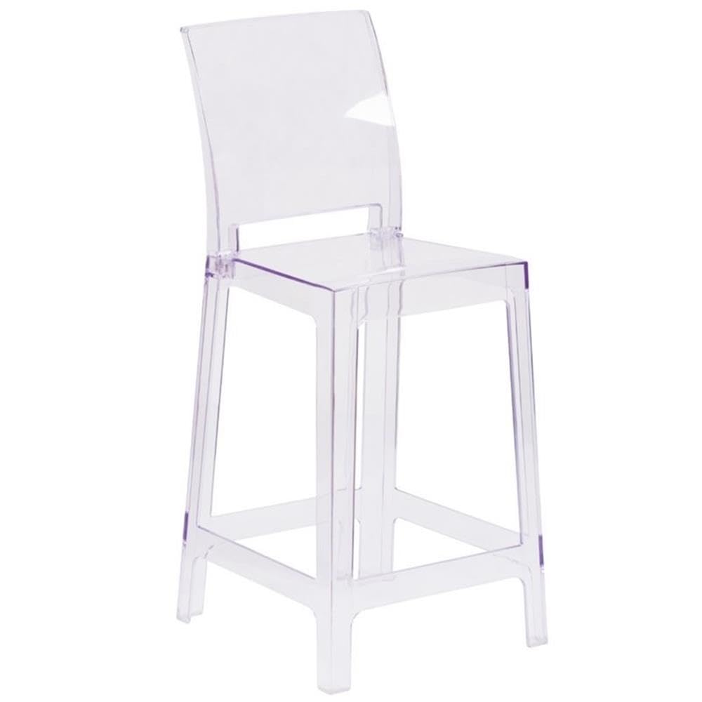 BOWERY HILL 40 Inch Modern Clear Plastic Bar Stools Set of 2 - Contemporary Square Back Counter Height Stools for Kitchen Island, Breakfast Bar & Home Decor