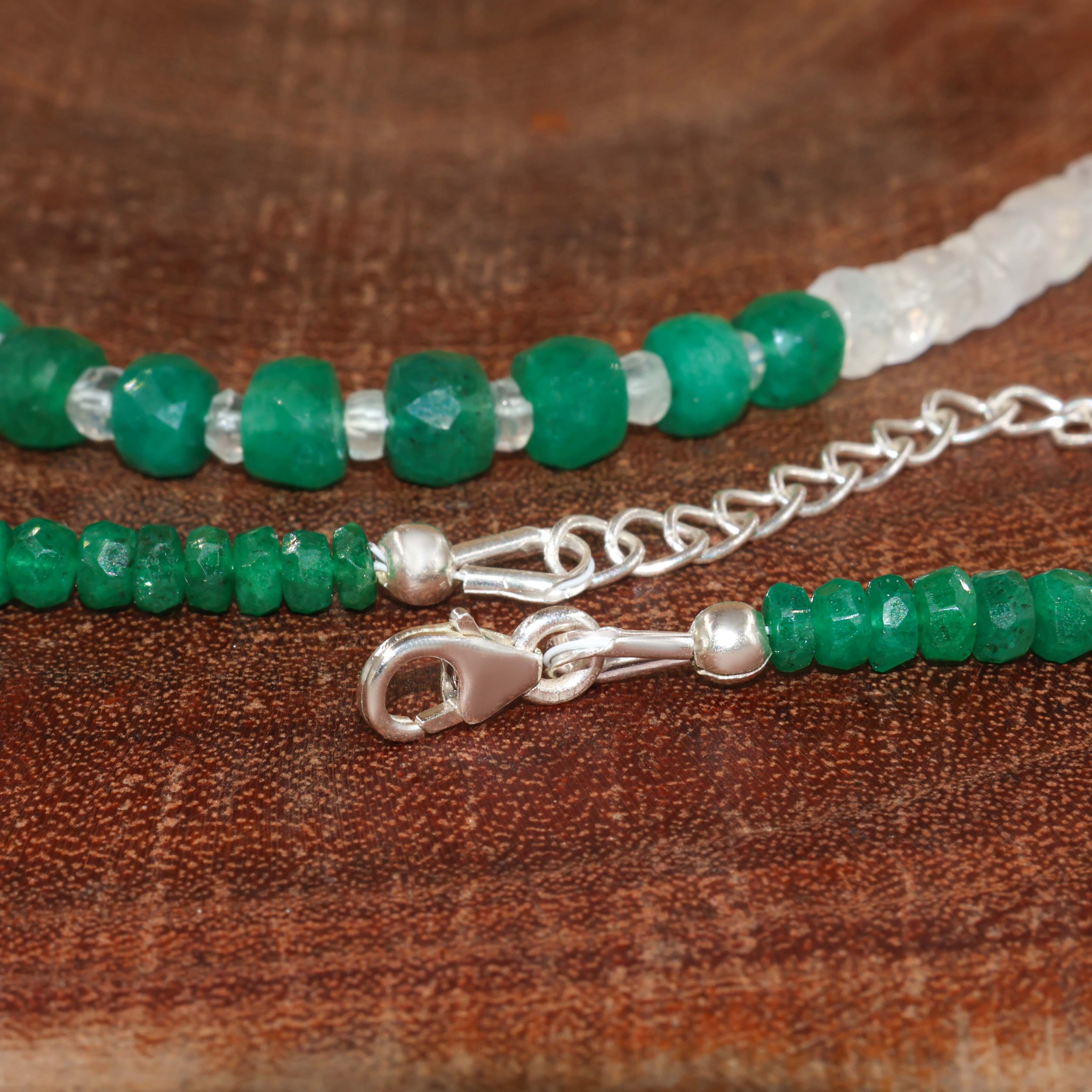 Natural Emerald and Moonstone Handmade Beaded Necklace - Elegant Boho Jewelry for Women, Perfect for Weddings, Parties & Everyday Wear