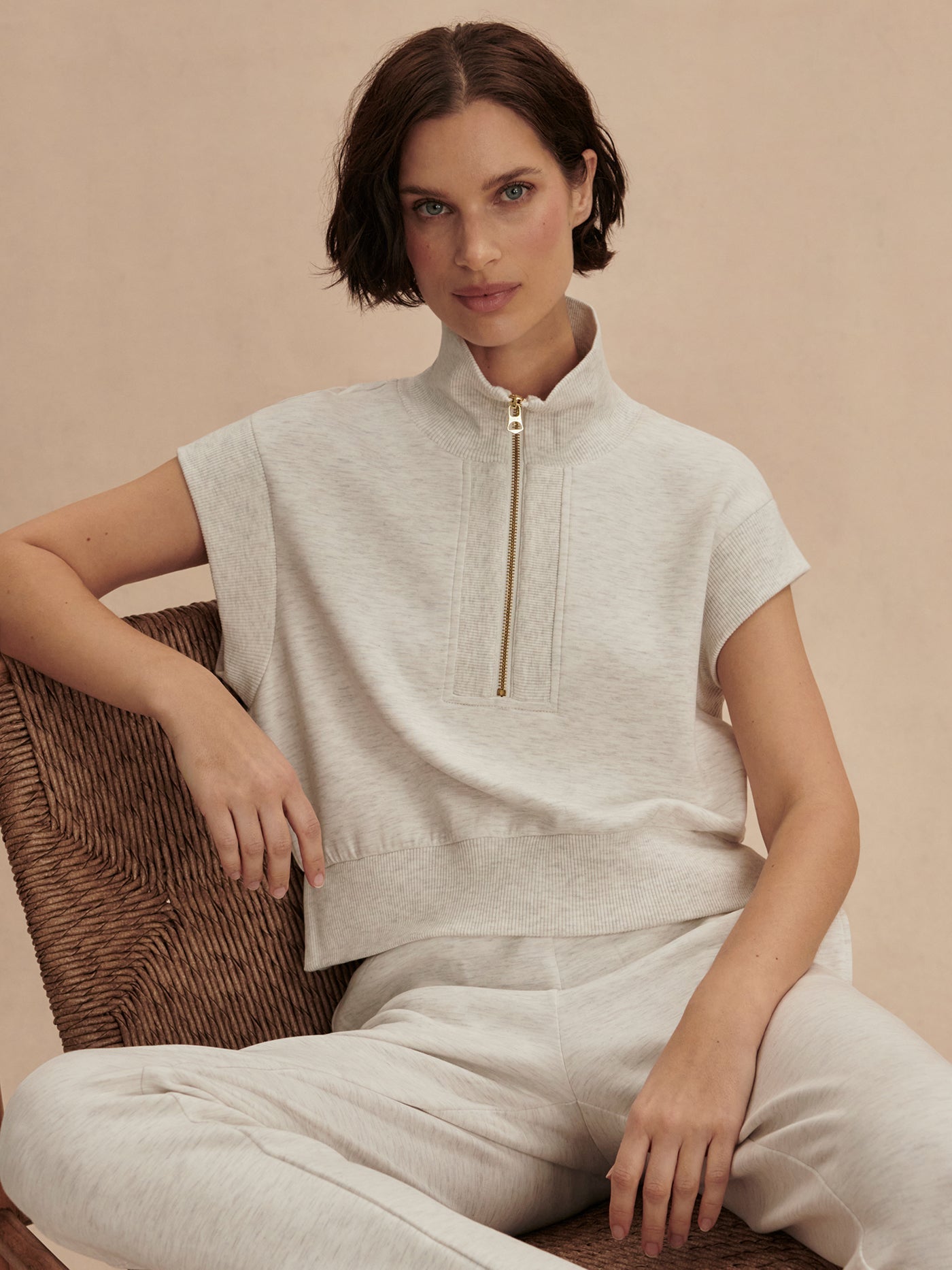 Varley Kelly Half Zip Sweatshirt for Women - Ivory Marl Pullover Fleece Top | Casual Wear, Workout, Lounge & Outdoor Activities