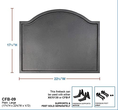 Classic Large Plain Design Cast Iron Fireback with Matte Black Finish - 22.5
