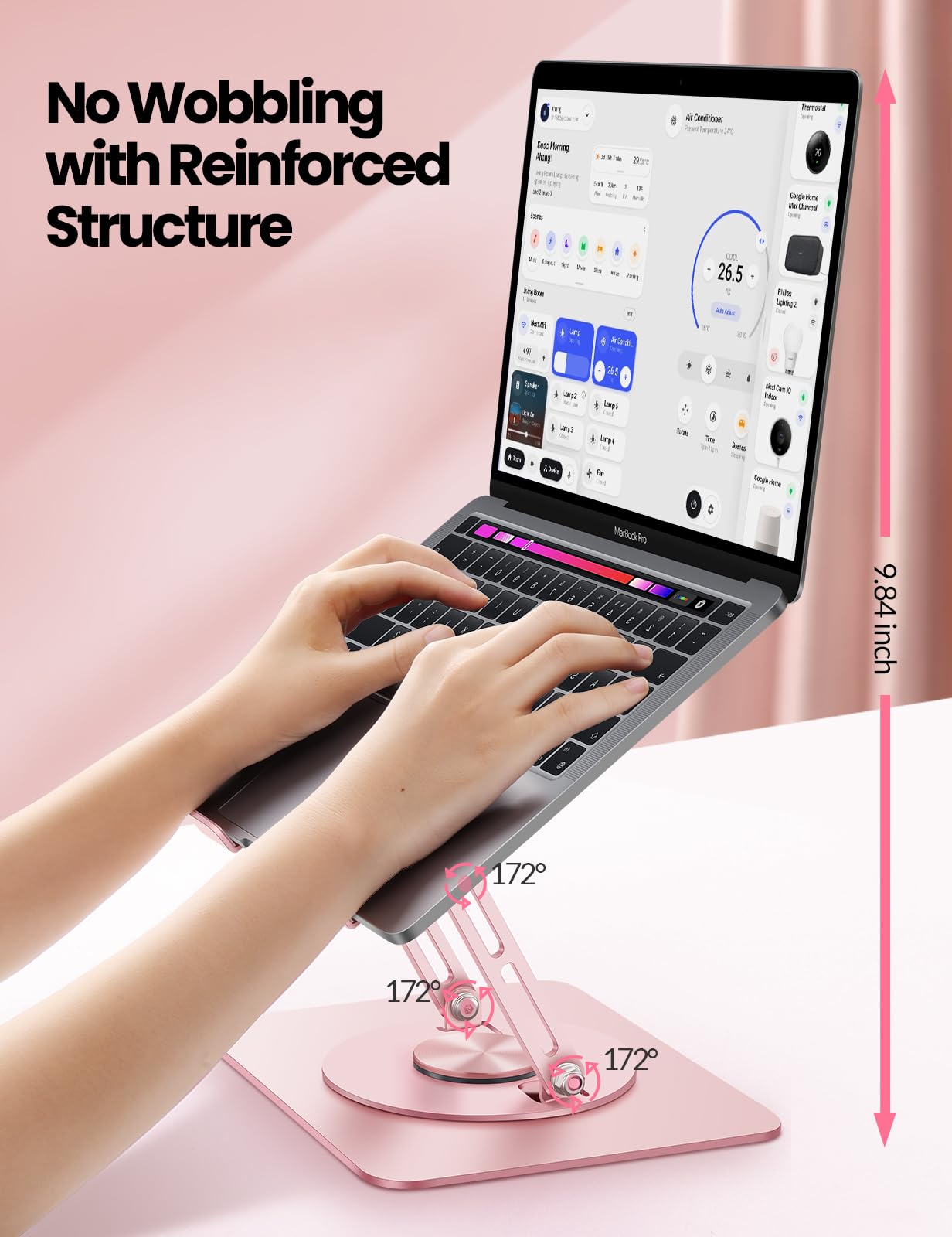 Vaydeer Adjustable Laptop Stand with 360° Rotation & Foldable Design - Ergonomic Laptop Riser for MacBook, Dell, HP 10-15.6 Inch Laptops (Pink) - Perfect for Home Office, Gaming & Workspace Setup