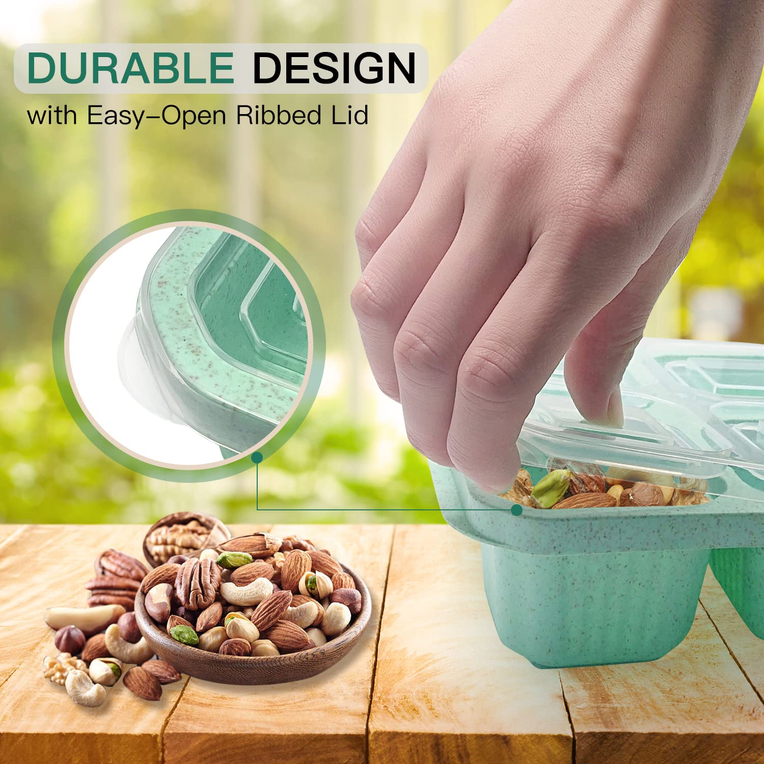 4 Compartment Bento Box - 4 Pack Reusable Snack Containers for Lunch, Meal Prep & Food Storage | Perfect for Work, School, Travel & Picnics | Leak-Proof Divided Plastic Containers