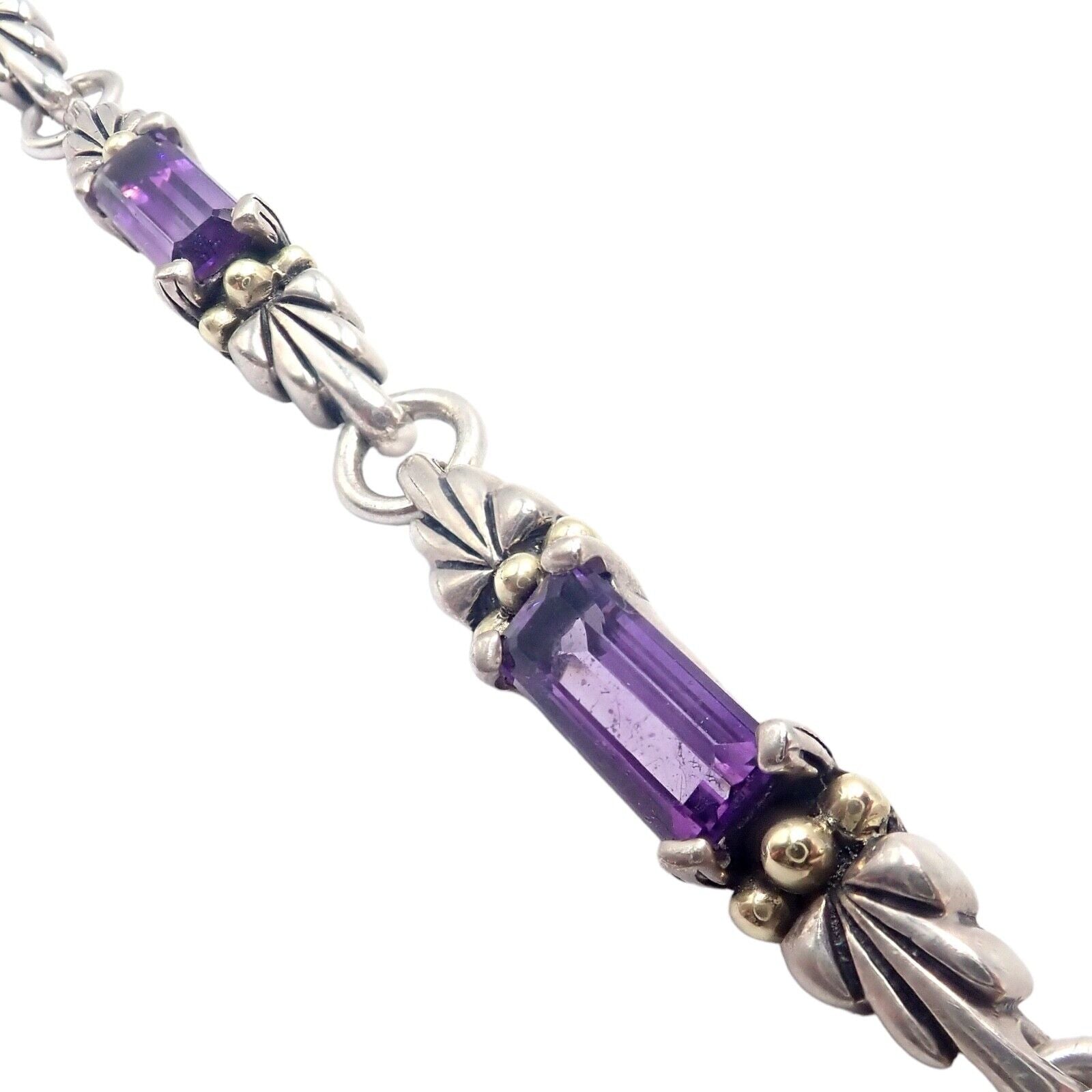 Authentic 18K Yellow Gold & Silver Amethyst Bracelet with Lagos Caviar - Elegant Jewelry for Women, Perfect for Parties, Weddings & Special Occasions