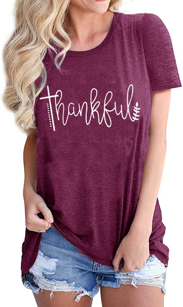 Women's Thanksgiving Graphic T-Shirts - Casual Short Sleeve Thankful Shirts for Holiday Gatherings & Family Dinners