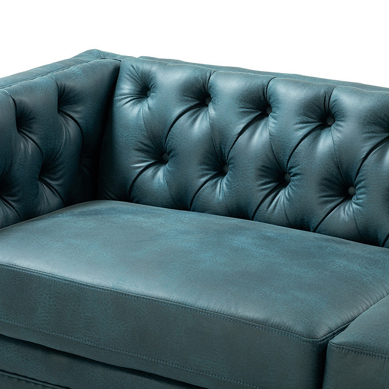 84'' Vegan Leather Tufted Sofa - Modern Faux Leather Couch for Living Room, Office & Lounge - Comfortable Mid-Century Style Sectional with Button Tufting