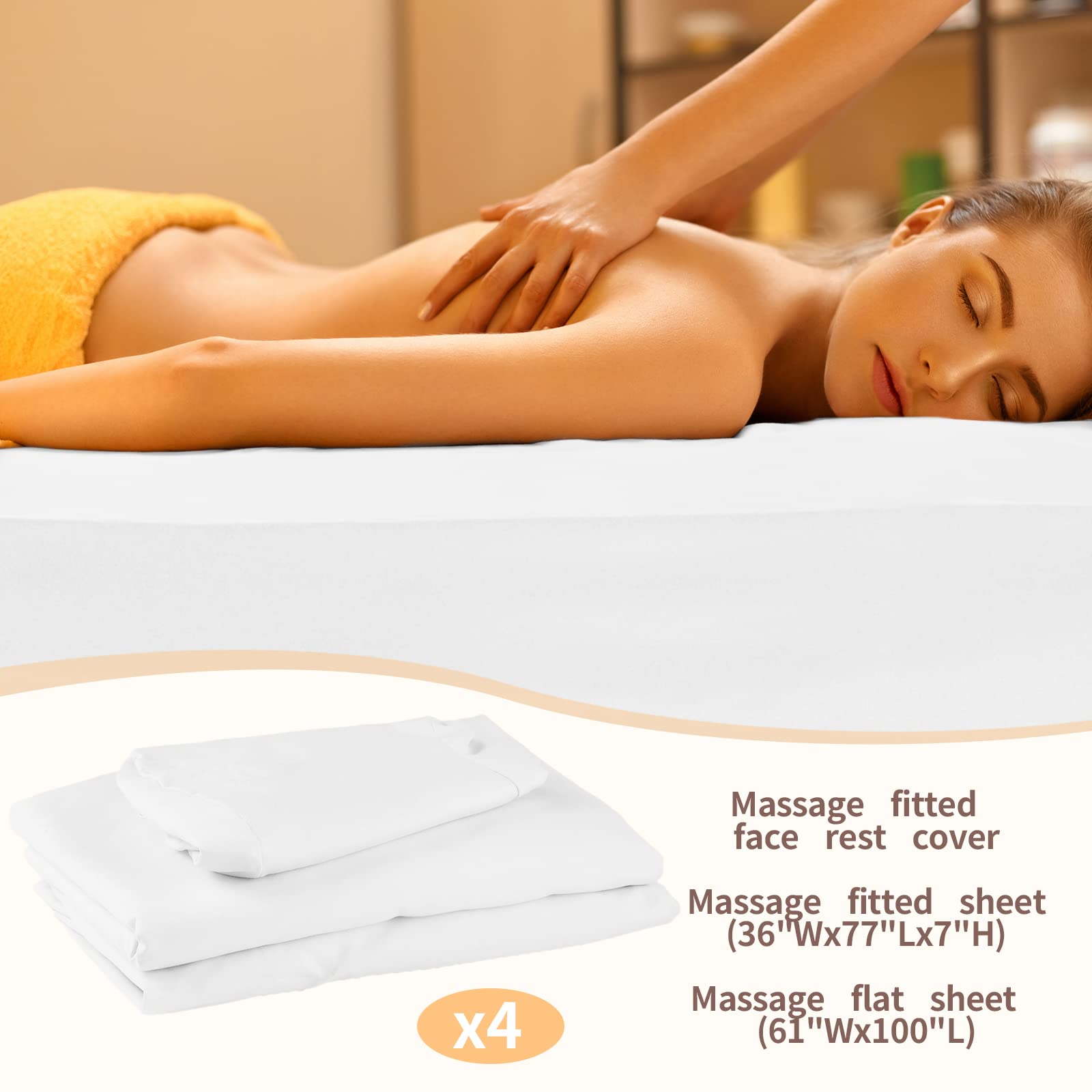 Oudain 4-Pack 3-Piece Soft Microfiber Massage Table Sheet Set - Includes Flat Sheet, Fitted Sheet & Face Rest Cover (White) | Professional Spa, Massage Therapy & Salon Essentials