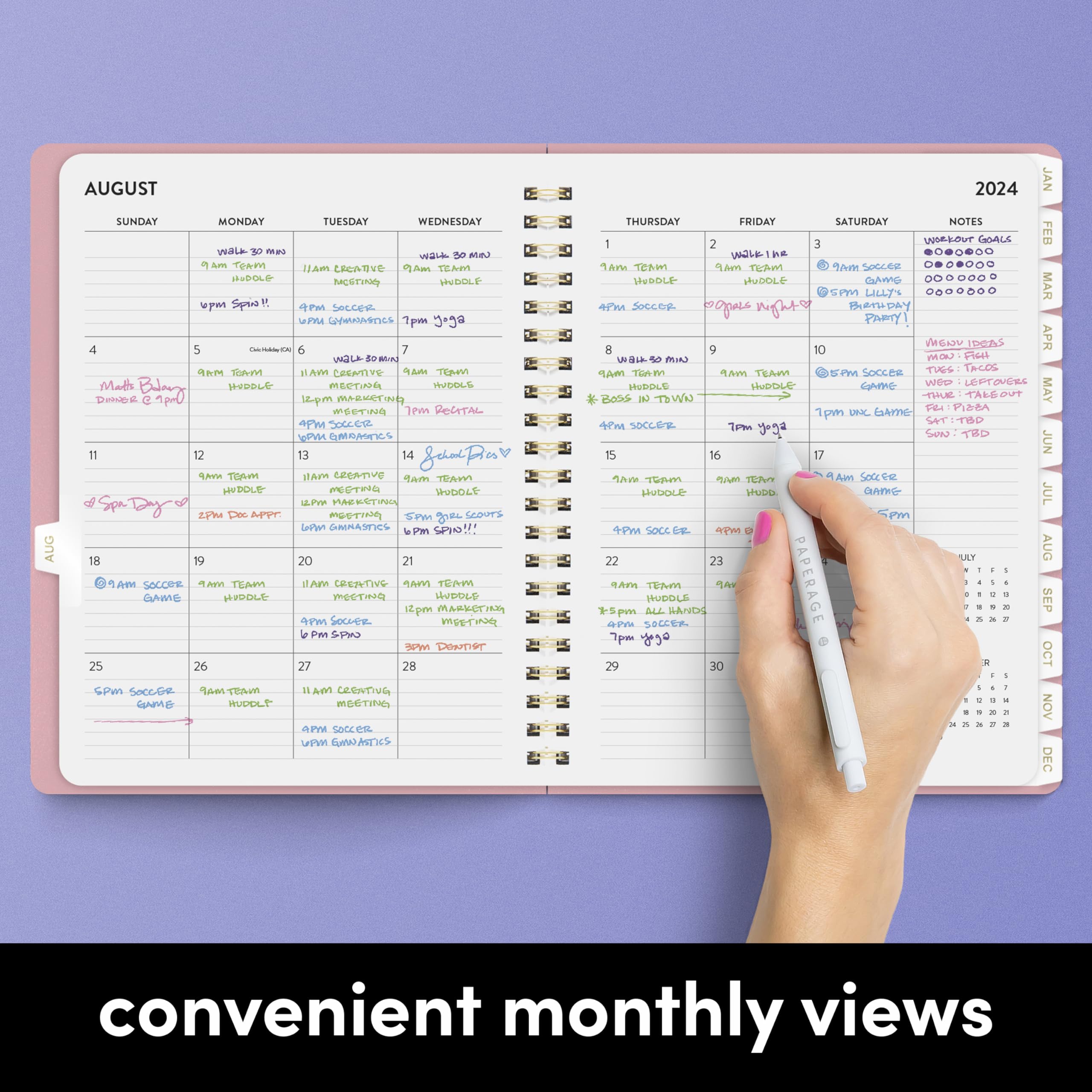 PAPERAGE 17-Month Academic Planner 2024-2025 - Weekly & Monthly Calendar Organizer, August 2024 to December 2025, Large 9x11 Inch Blush Pink Planner - Perfect for Students, Teachers & Office Professionals