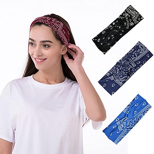 Non-Slip Stretchy Women's Headband 4-Pack - Printed Sports & Leisure Hairbands for Workouts, Yoga, Washing Face - Soft & Breathable Crossband Headwear for Women
