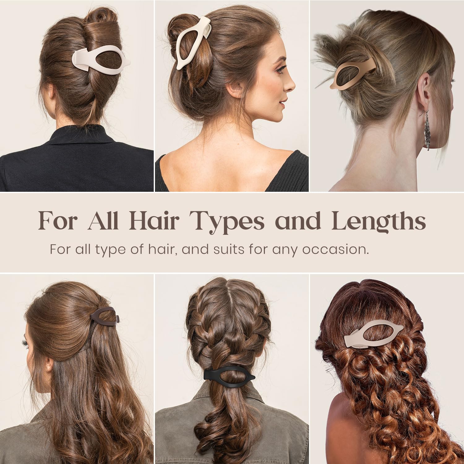 6 PCS Large Flat Hair Clips for Women & Girls - French Style Non-Slip Claw Clips for Thick & Thin Hair - Matte Strong Hold Hair Accessories (Brown) - Perfect for Work, School & Everyday Hairstyles