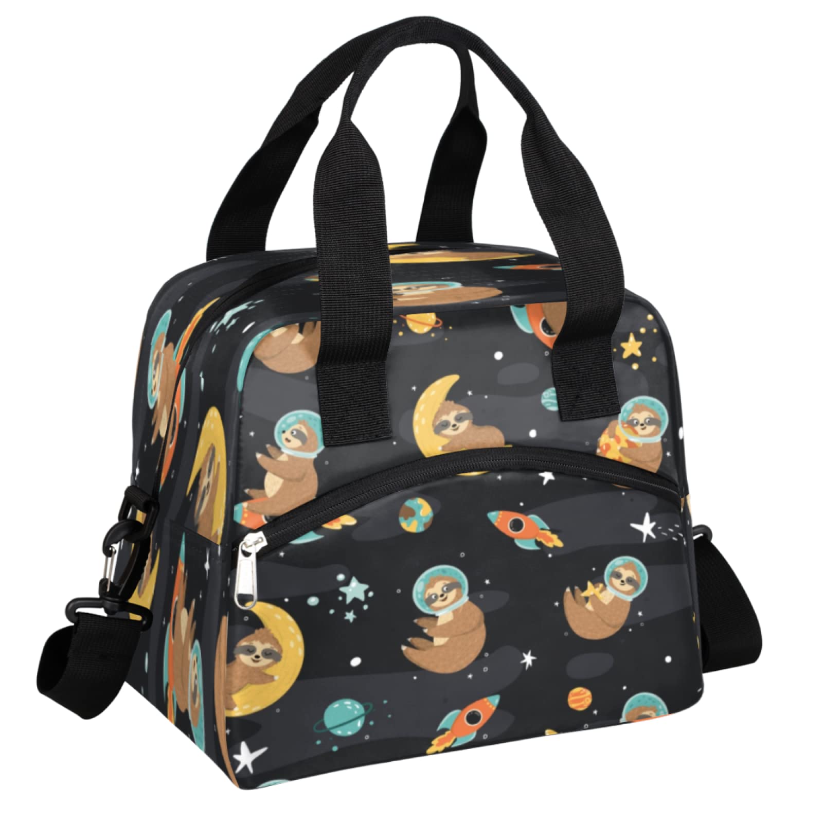 Funny Sloth Astronaut Insulated Lunch Bag with Adjustable Shoulder Strap - Reusable Cooler Tote for School, Work, Picnic & Camping - Perfect for Women, Men, Boys & Girls