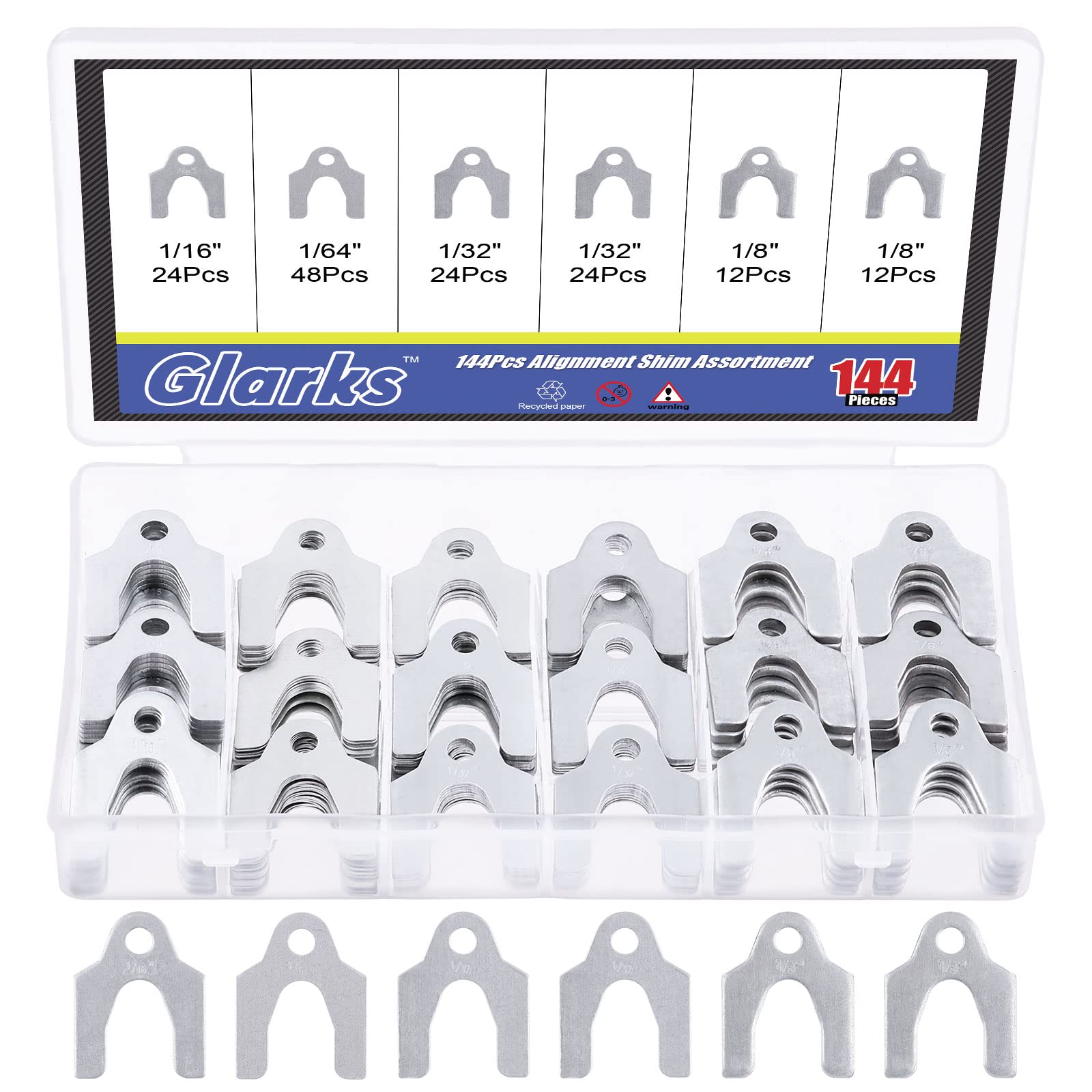 Glarks 144-Piece Universal Body Shim Assortment Kit - 1/16