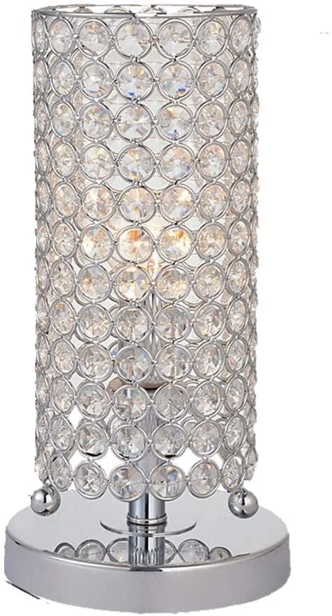 E14 Crystal LED Bedside Table Lamp - Silver Decorative Night Light for Bedroom, Living Room, Kitchen & Office | Dimmable Desk Lamp with Sturdy Base for Reading, Working & Relaxing