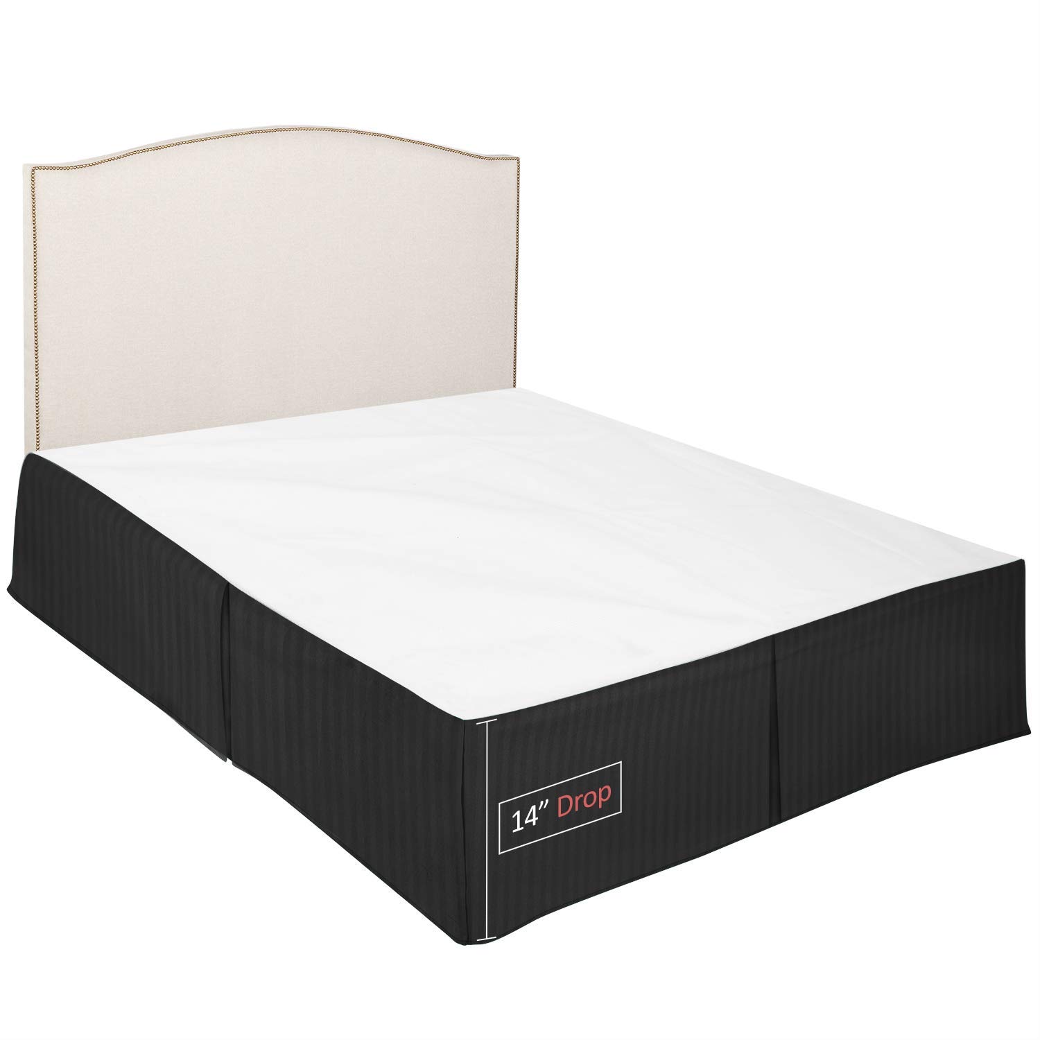 Premium 800 TC Striped Black Bed Skirt - Double Brushed Cotton Dust Ruffle with 14