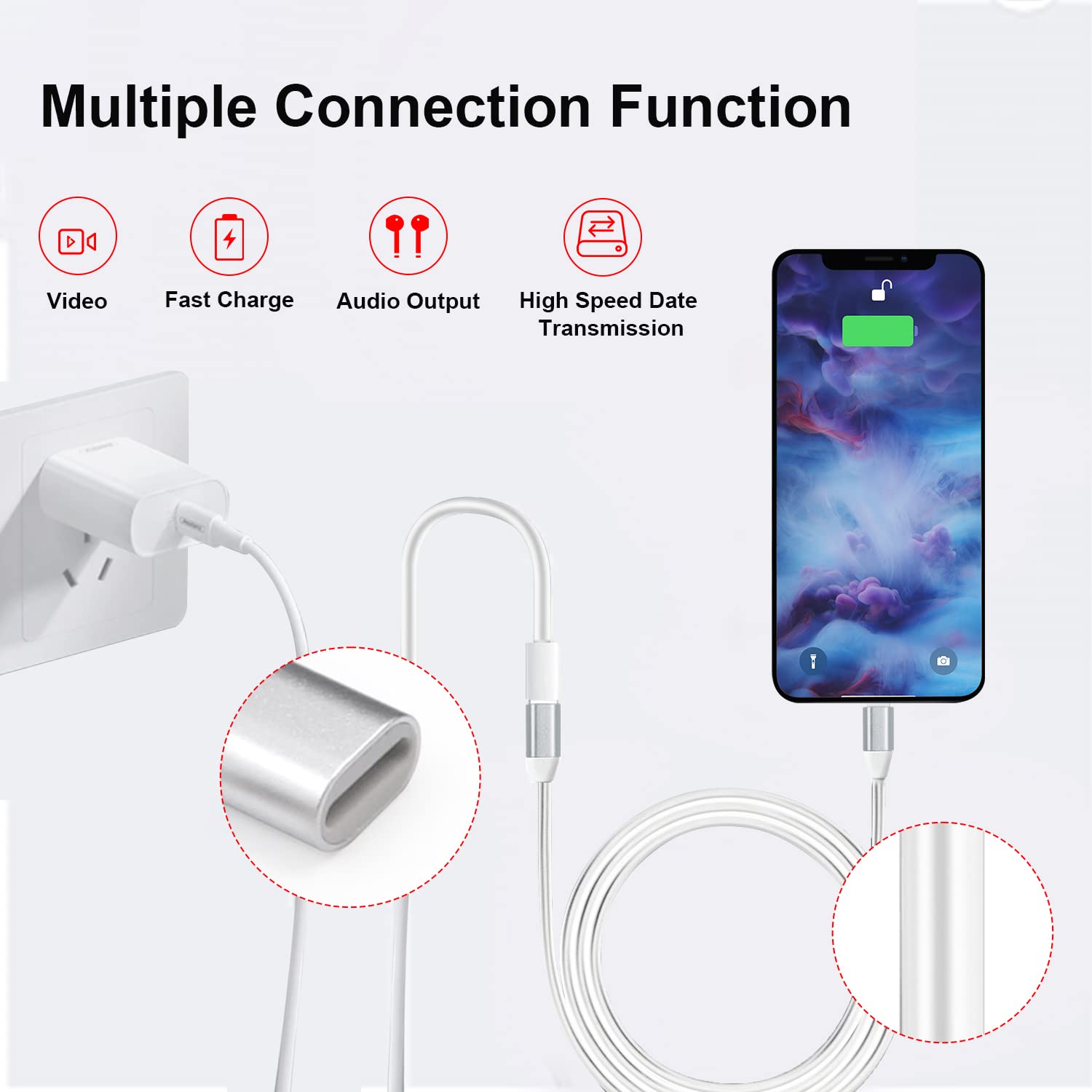 1M/3.3FT Lightning Extension Cable - Female to Male Connector for Video, Audio, Data & Charging | Silver Aluminum & White TPE | Compatible with iPhone, iPad, iPod | Perfect for Home, Office & Car Use