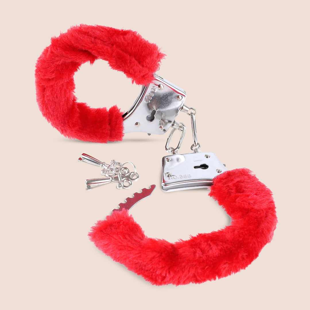 Fetish Fantasy Beginner's Furry Cuffs Red - Adjustable Removable Restraints for BDSM, Role Play & Couples Bonding | Soft Comfortable Handcuffs for Beginners
