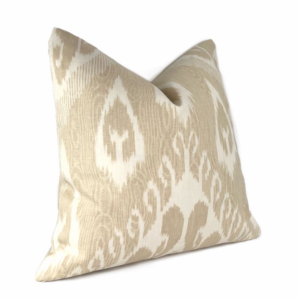 Vashti Sandstone Beige Cream Ikat Ethnic Linen Pillow Cover - Bohemian Home Decor for Living Room, Bedroom & Sofa