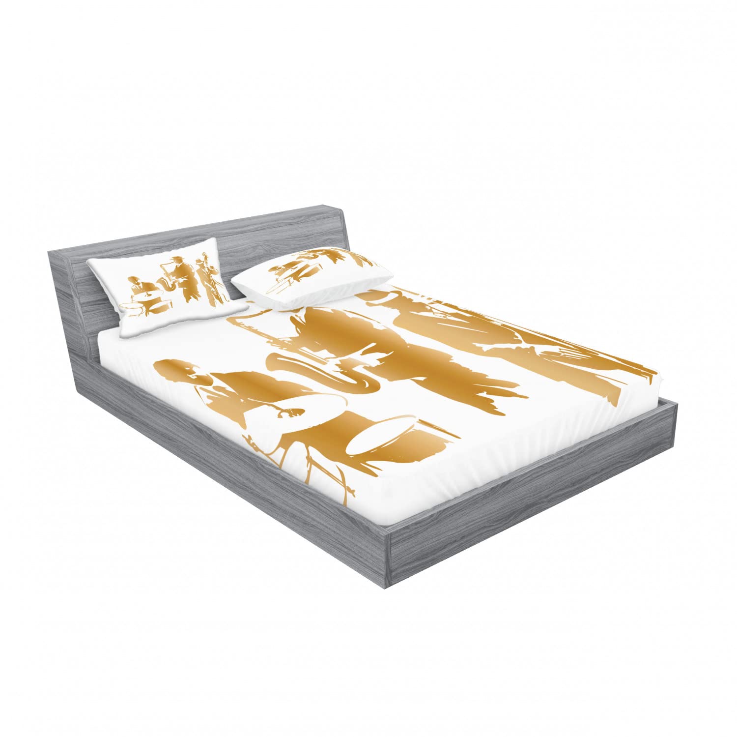 Ambesonne 2-Piece King Size Fitted Sheet Set with 4 Pillow Shams - Sketch Art Animal Print Bedding Collection in Almond Dusk | Soft & Breathable for Master Bedroom, Guest Room or Dorm Decor
