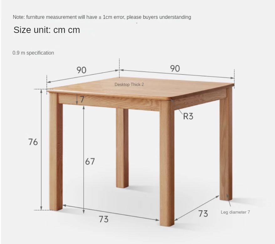 Solid Oak Wood Modern Square Dining Table - Perfect for Small Spaces, Apartments & Contemporary Home Decor
