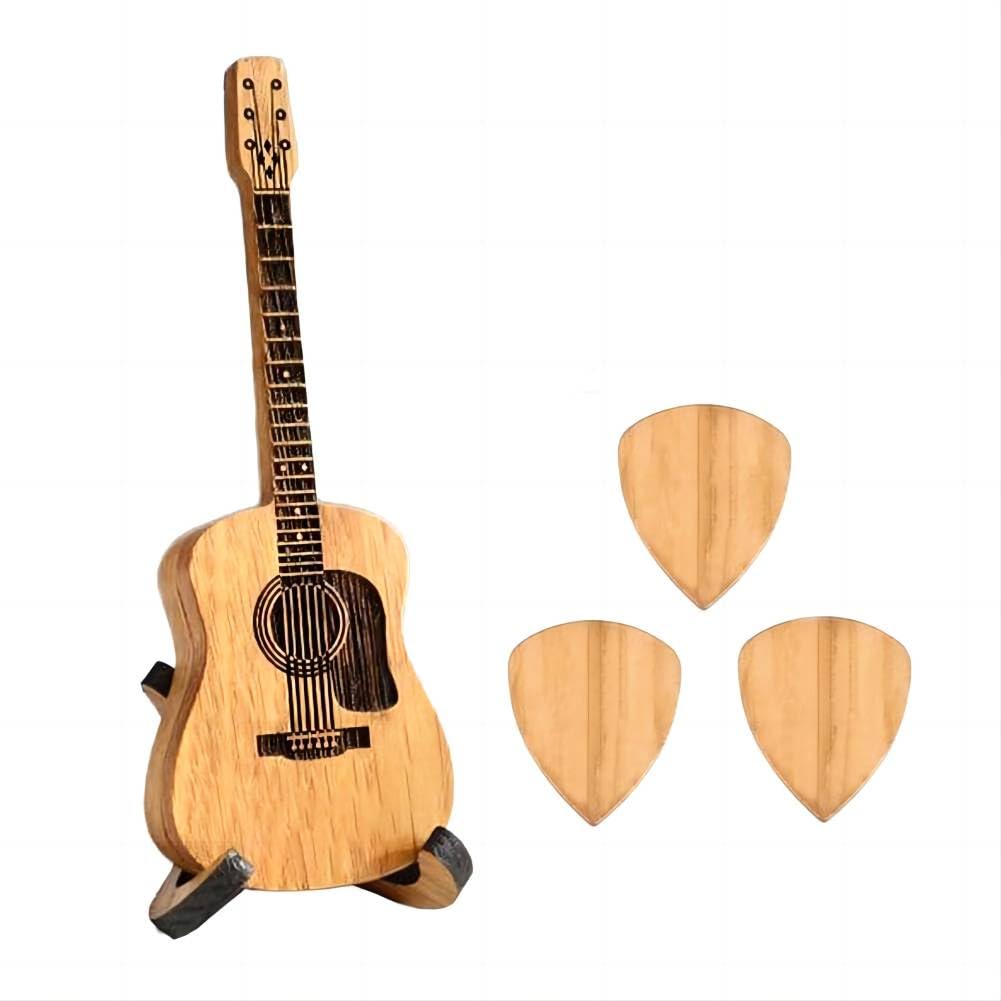 Premium Wooden Guitar Pick Box with Stand - 3 Unique Guitar Picks Included - Engraved Plectrum Holder Case for Acoustic, Electric, Bass & Ukulele - Perfect Gift for Musicians & Music Lovers - Ideal for Home, Studio & Travel Use