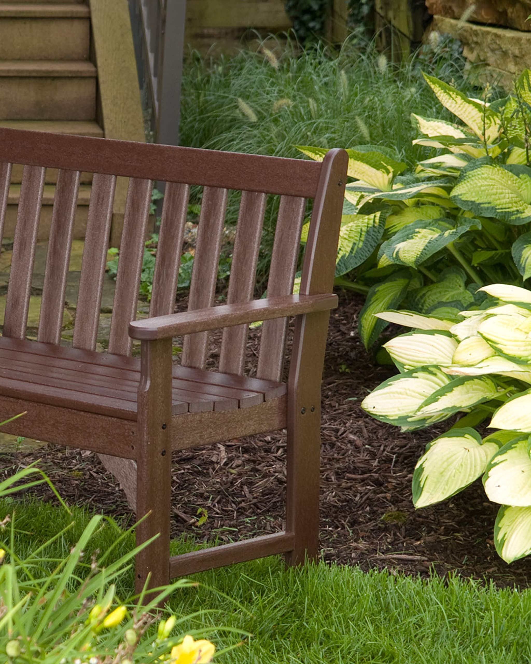 POLYWOOD GNB60MA 60-Inch Vineyard Outdoor Bench in Mahogany - Durable All-Weather Patio Furniture for Garden, Porch & Backyard Decor