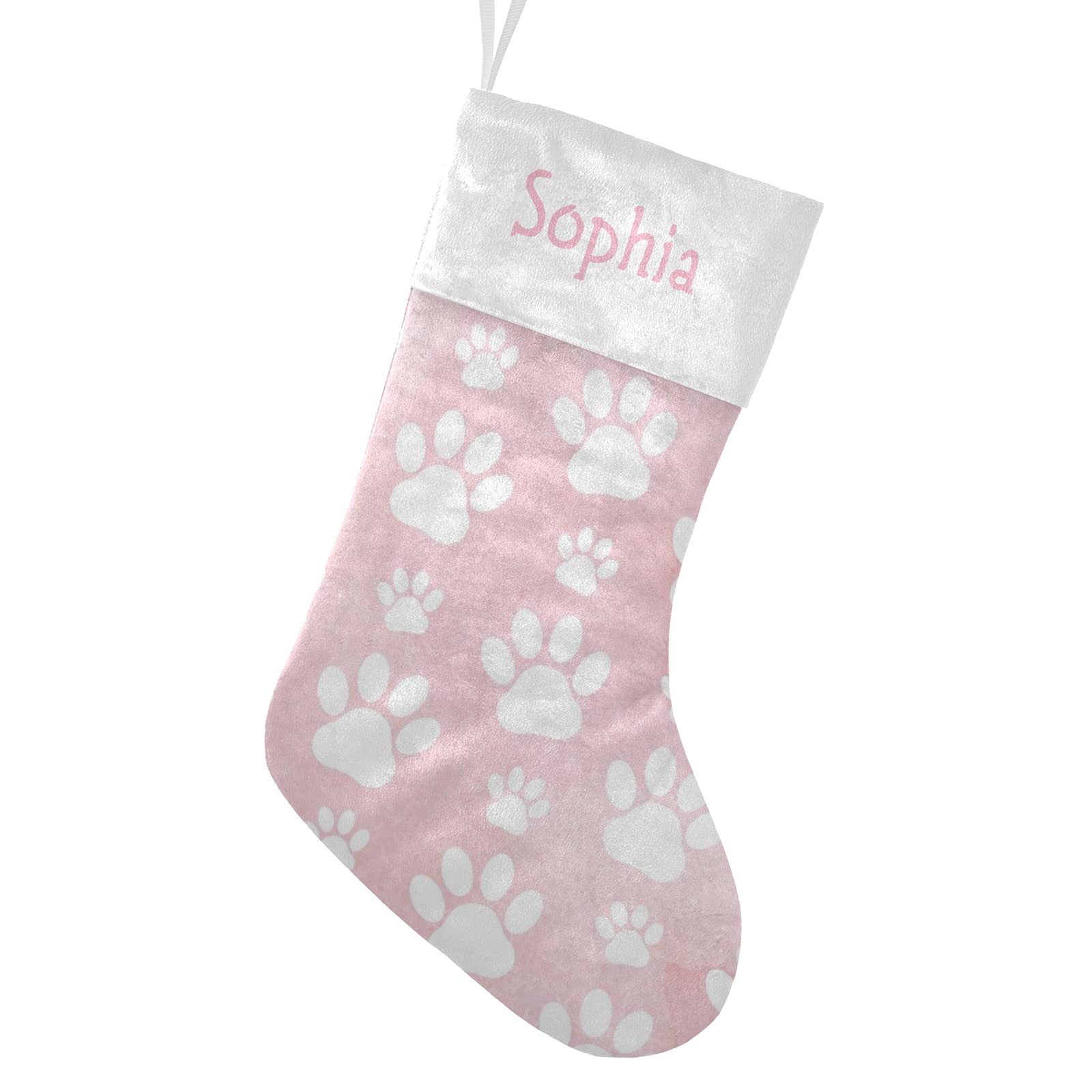Personalized Pink Dog Paws Christmas Stockings with Name - 17.52 x 7.87 Inch Holiday Decor for Family, Pets & Festive Home Decor - Perfect for Xmas Gifts, Fireplace Mantel & Cozy Winter Celebrations