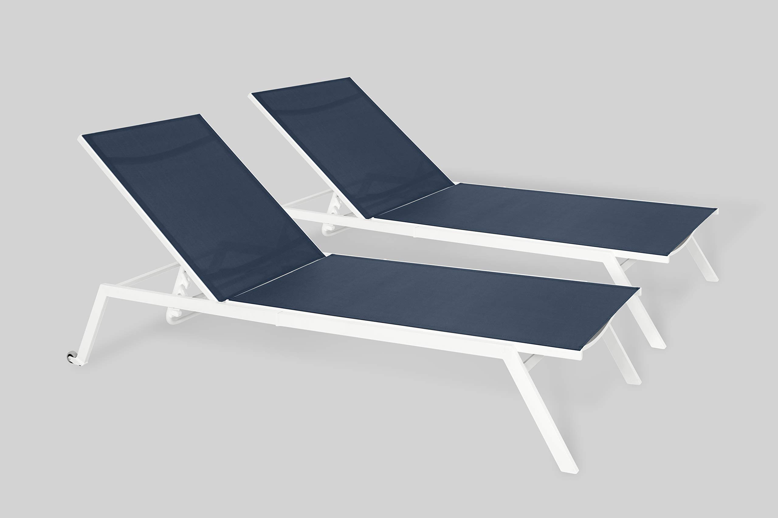 Premium 2-Pack Ostrich Outdoor Princeton Patio Chaise Lounges - 5-Position Adjustable Recliner Sunbathing Chairs for Backyard, Poolside, Beach & Garden - Weather-Resistant White & Navy Blue Lounge Furniture Set (Perfect for Relaxing, Sunbathing & Outdoor Entertaining)
