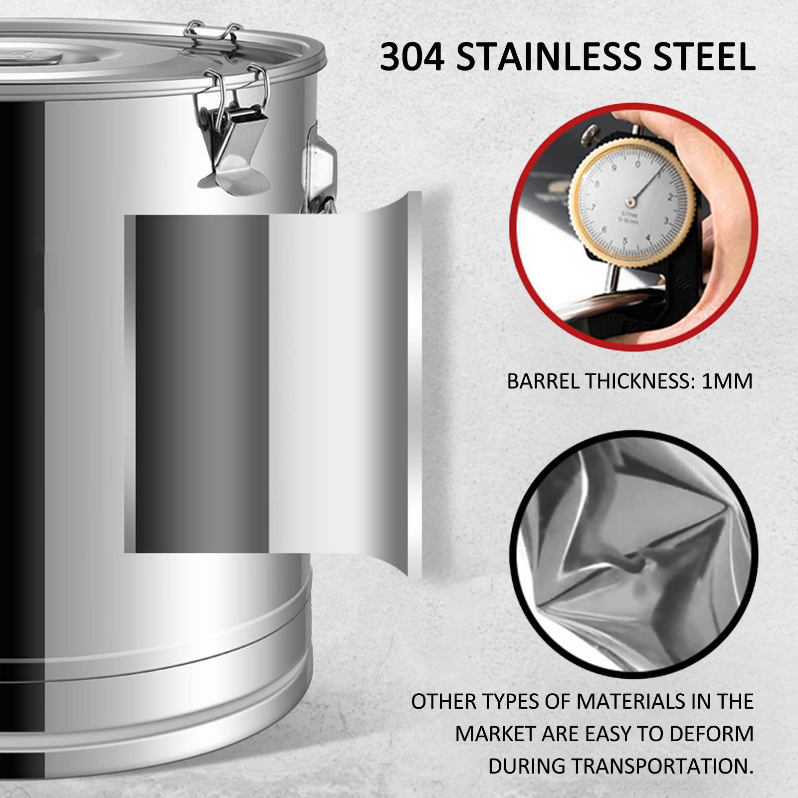 AIZYR 35L 304 Stainless Steel Airtight Milk Can - Food Grade Liquid & Solid Storage Container with Silicone Seal, Carry Handle - Ideal for Dairy, Grains, Coffee, Pet Food Storage & Transport