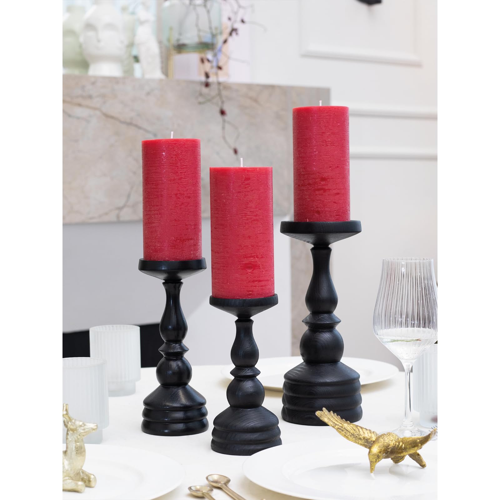 Premium CANDWAX 3x6 Inch Unscented Pillar Candles Set of 3 - Rustic Decorative No-Drip Candles for Wedding Centerpieces & Home Decor - Bordeaux Red Large Candles Perfect for Romantic Dinners, Holiday Tablescapes & Cozy Interior Lighting
