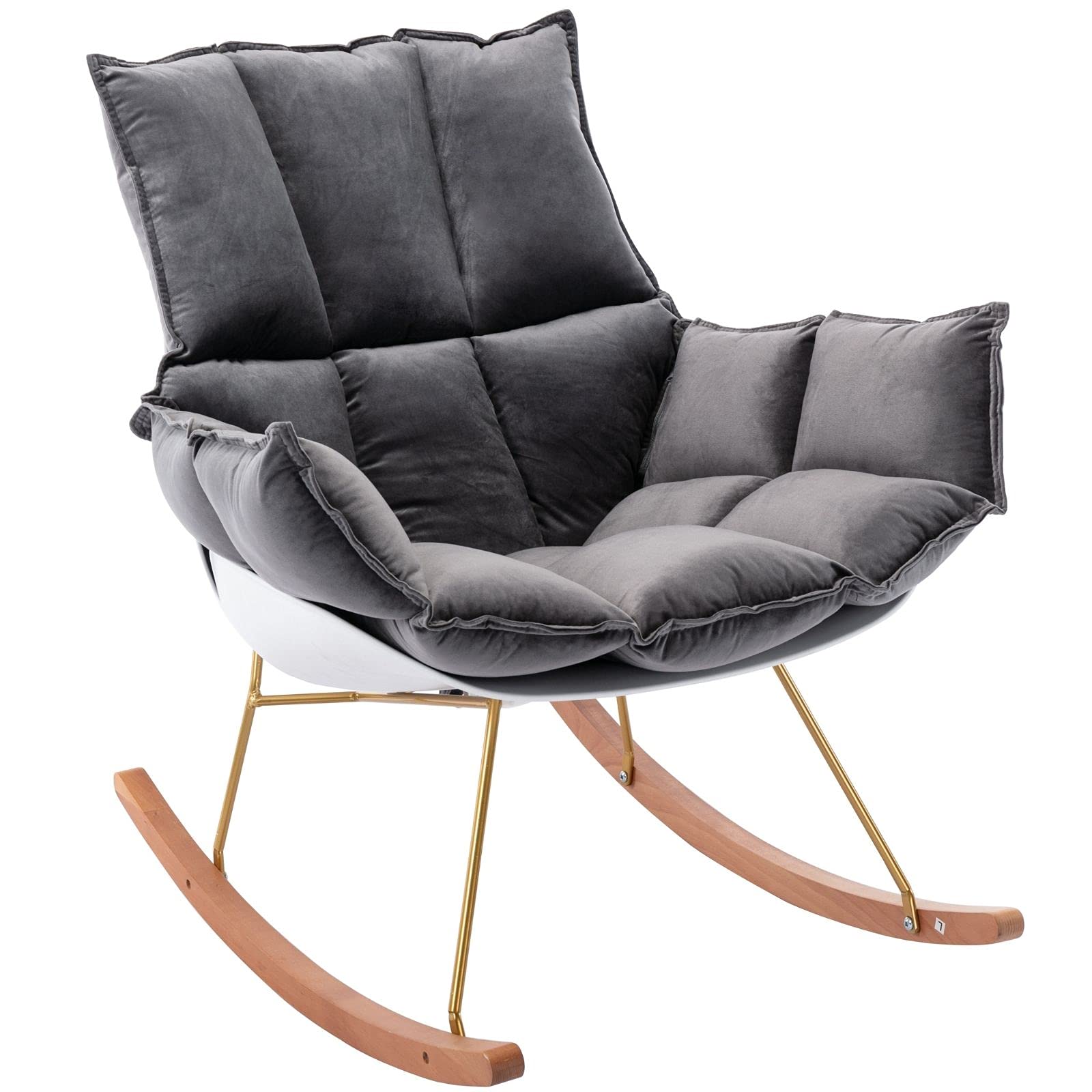 HEAH-YO Modern Velvet Rocking Chair - Upholstered Lounge Rocker with Tufted Pads, Accent Armchair for Nursery, Living Room, Bedroom & Office - Comfortable Relaxing Chair in Grey | Perfect for Reading Nooks, Nursing Rooms & Cozy Corners