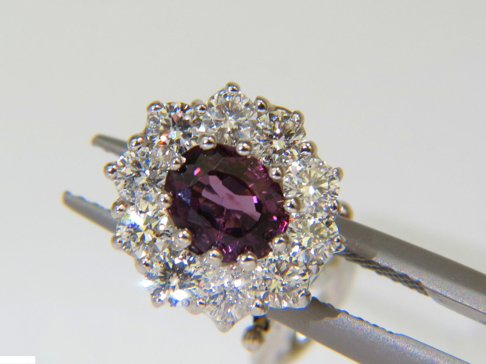 14KT 3.36CT Natural Purple Spinel Diamond Cluster Earrings with Omega Back - Elegant Jewelry for Women, Perfect for Weddings, Parties & Special Occasions
