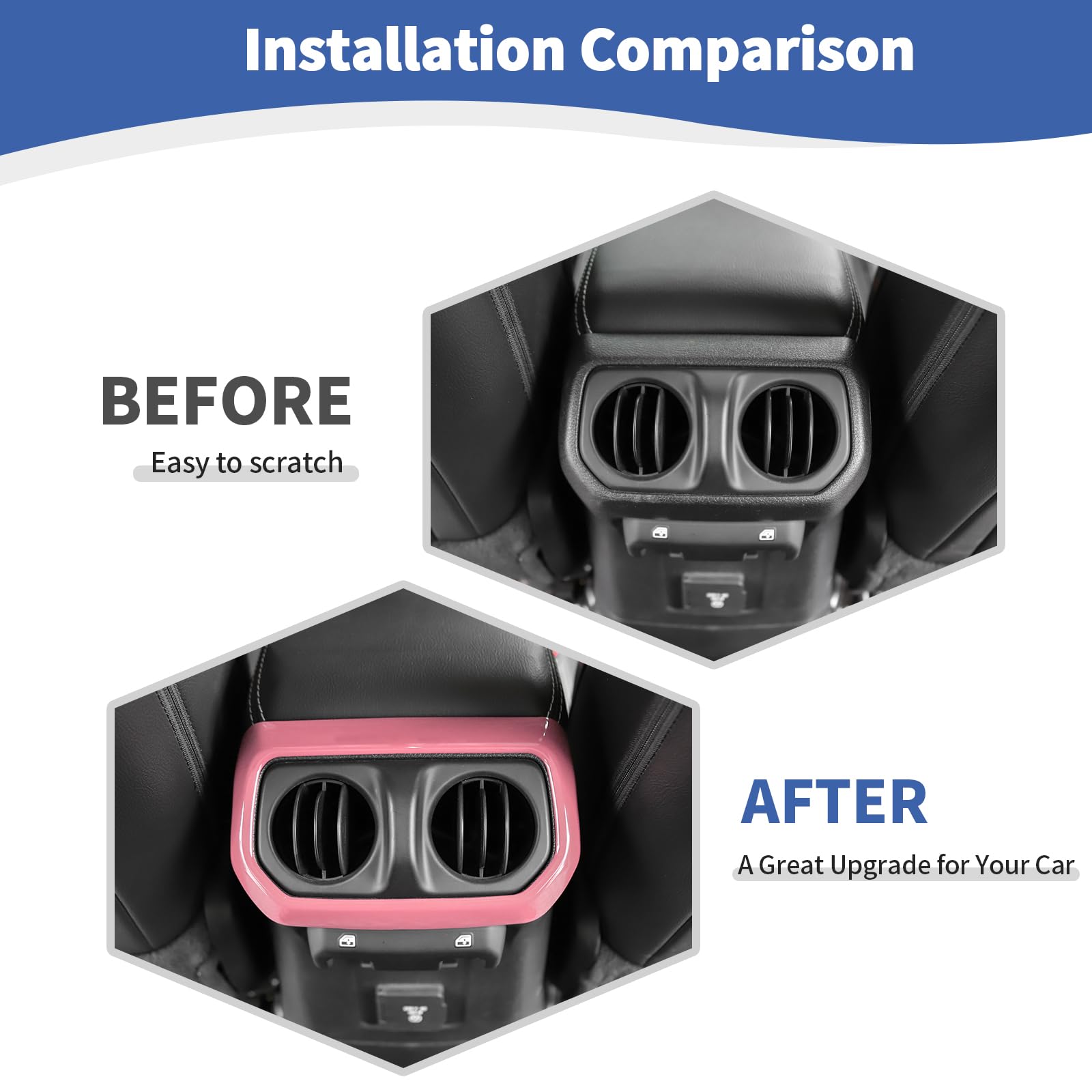 Jeep Wrangler JL JLU & Gladiator JT Rear Air Vent Cover Trim Frame - RT-TCZ Pink Interior Accessories (2018-2024) | AC Vent Upgrade for Enhanced Comfort & Style